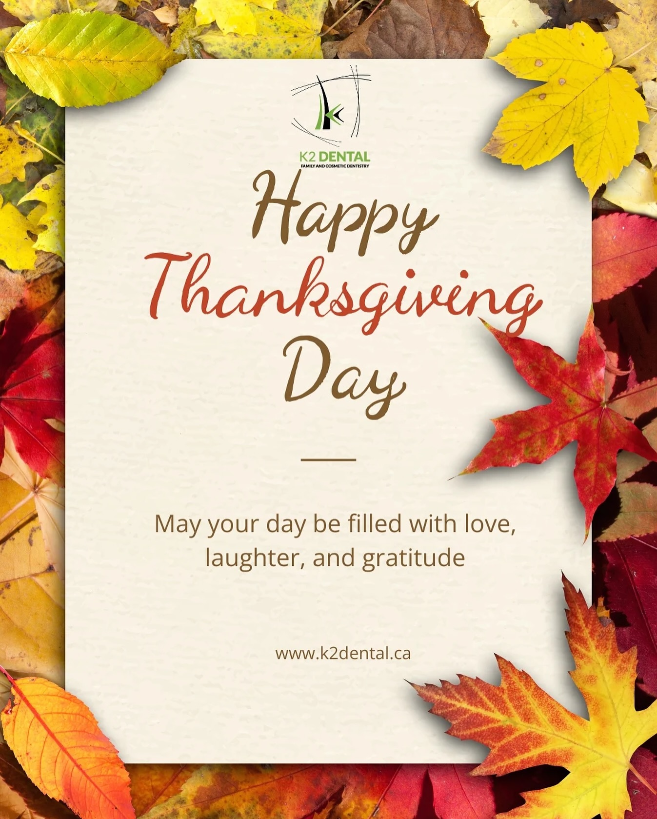 This Thanksgiving, we’re grateful for every smile we get to care for. Thank you for trusting K2 Dental with yours! 🦷🍁
Happy Thanksgiving!
📞 (905) 710-5252
🌐 www.k2dental.ca
#HappyThanksgiving #ThankfulForSmiles #K2Dental #FamilyDentist #HealthySmile #GratefulHearts