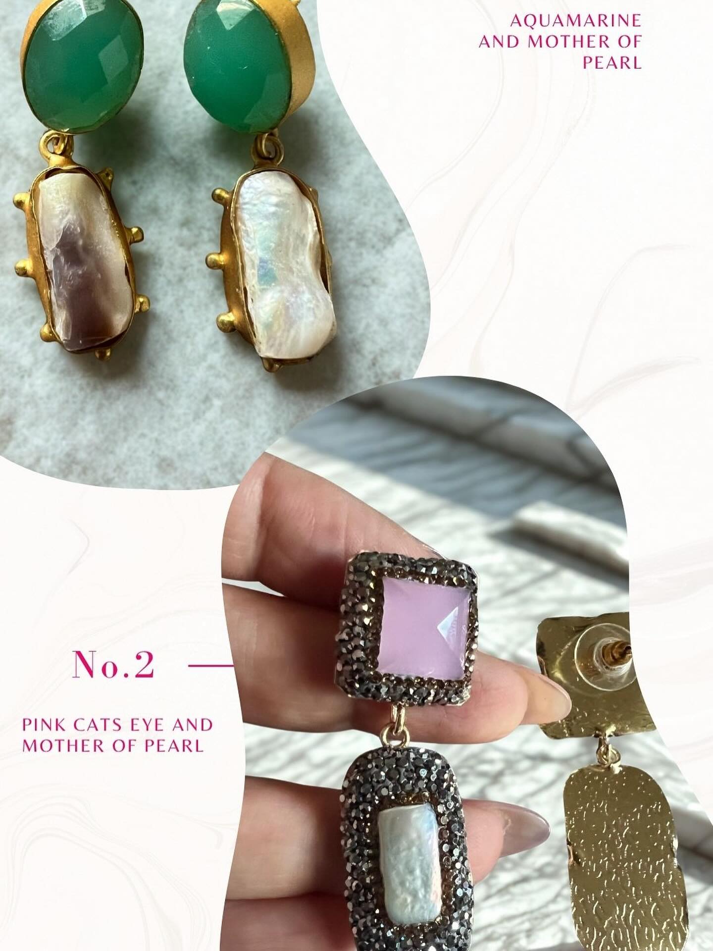 Aquamarine with mother of pearl or pink cats eye and mother of pearl. What’s going to brighten up your festive outfits this year?
#earrings #blueearrings #pinkearrings #earcandy #diwali #christmas #luxury jewellery #jewellery #london #gifts #giftforher🎁