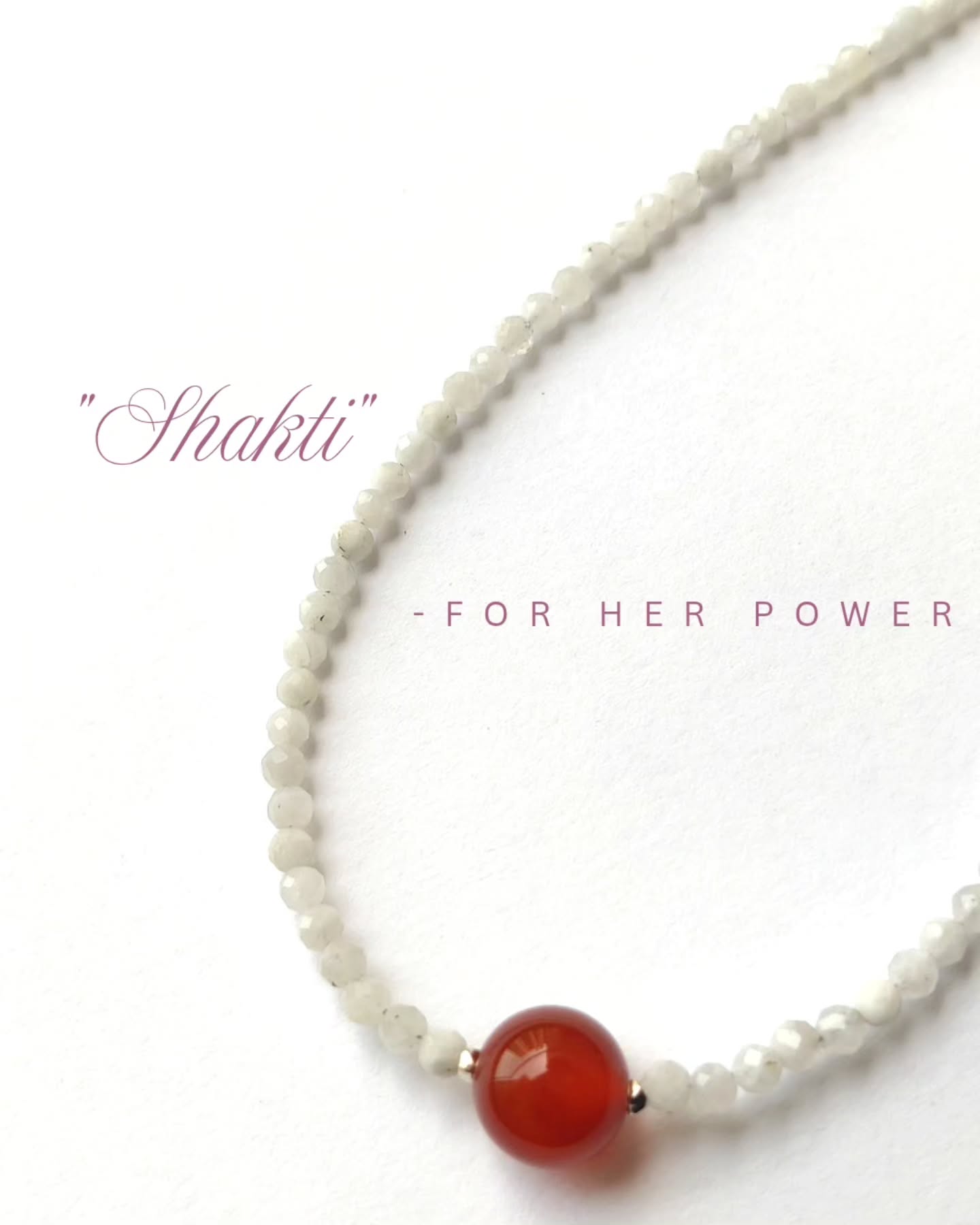 Shakti- is your feminine energy being recharged with a powerful combination of Carnelian and Moonstone.
.
.
It brings emotional healing into your life. The necklace works on your Sacral chakra and enhances feminine energy, creativity and self expression (emotional)
.
.
Unleash the goddess energy that silently resides in you and open your limitless potential