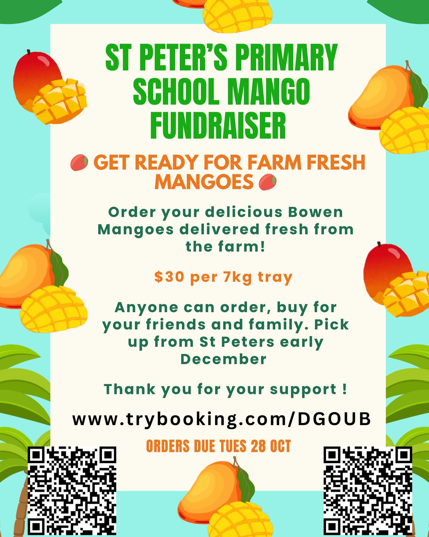 Our annual mango fundraiser is on. If you are someone in the wider community who would like to buy some mangoes and support St Peter’s please use this trybooking link. https://www.trybooking.com/DGOUB
