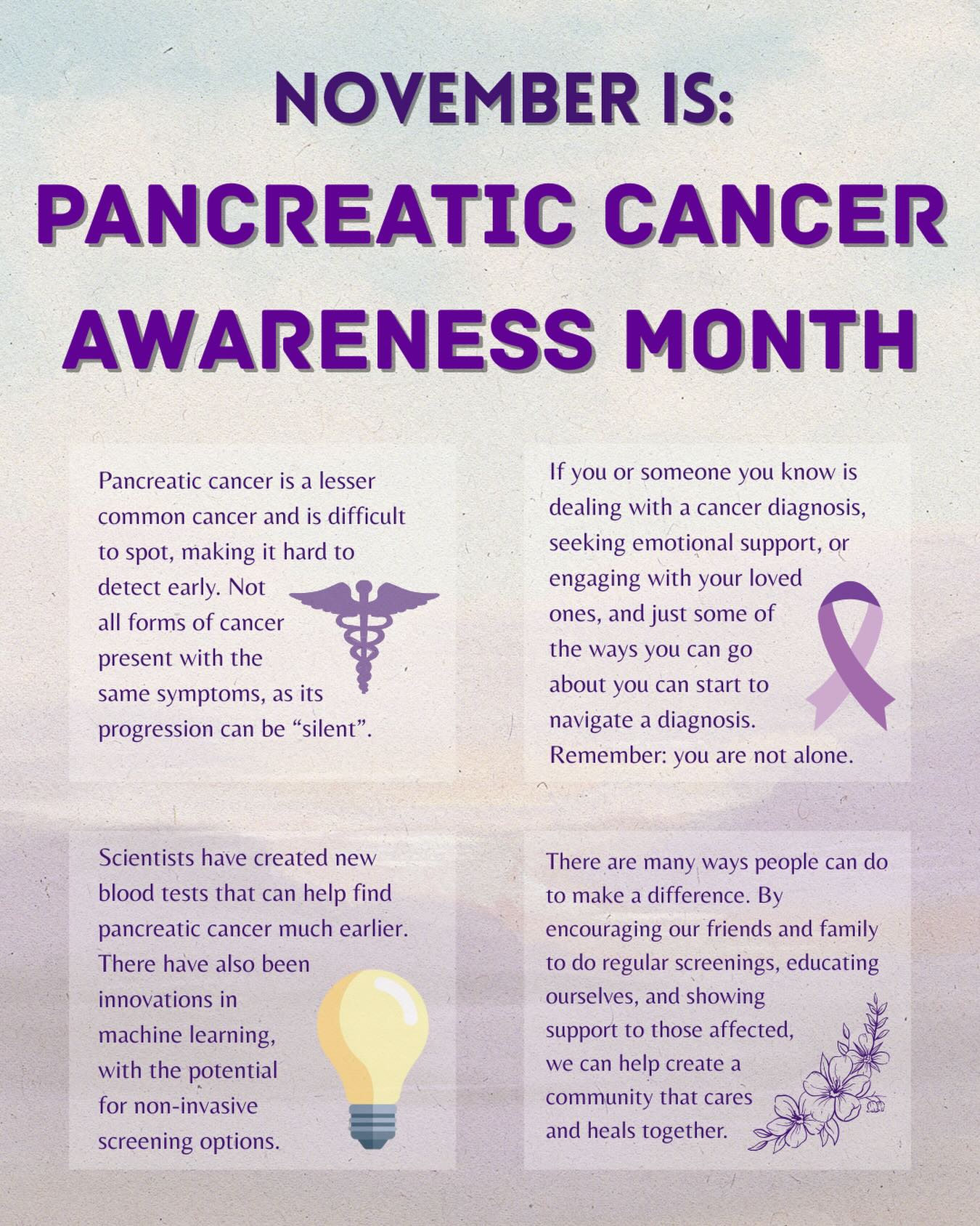 November is Pancreatic Cancer Awareness Month 💜
#pancreaticcancer #cancercare #kendraswalk #student #awareness