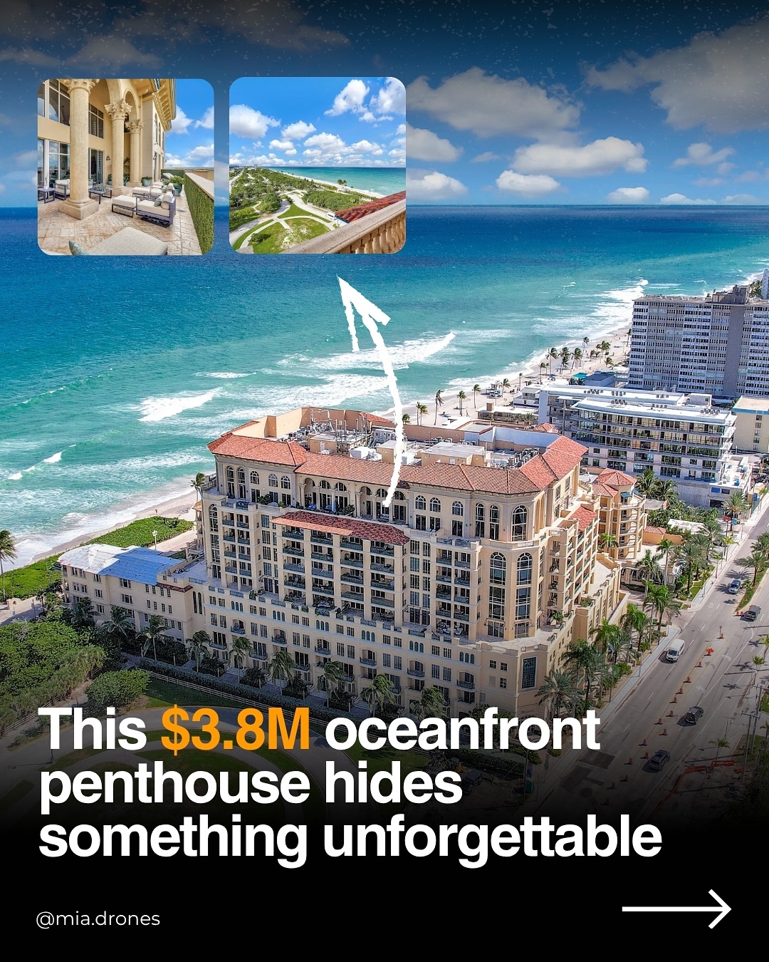 Welcome to Penthouse 7 at Villas of Positano — a breathtaking two-story oceanfront residence in the heart of Hollywood Beach, Florida.
This fully furnished designer penthouse offers 3,683 sq. ft. of luxury living space, featuring 3 bedrooms plus a den, 3.5 bathrooms, and soaring 21-ft ceilings that fill every corner with natural light.
Step inside your private elevator and enter a world of refined coastal elegance — from marble floors and a remodeled Italian gourmet kitchen to a grand living room made for entertaining. The primary suite sits on the main level, while an entertainment mezzanine overlooks the ocean, creating the perfect space for relaxation or hosting guests.
Outside, a 797 sq. ft. private terrace opens to breathtaking views of the ocean, bay, city, and park, blending serenity with sophistication.
Enjoy resort-style amenities including an oceanfront pool, spa, fitness center, concierge, valet, and direct beach and marina access — the ultimate combination of privacy, luxury, and South Florida living.