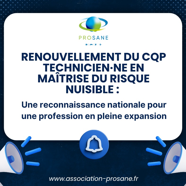 🎉 Bonne nouvelle pour toute la filière du pest management !
Le CQP Technicien·ne en maîtrise du risque nuisible est renouvelé pour 5 ans par France Compétences ✅
Cette décision consacre la qualité du travail réalisé par notre branche professionnelle et le dynamisme d’un secteur en pleine expansion 👏
📈 En quelques chiffres :
➡️ +16 % de salariés entre 2020 et 2023 (de 7 350 à 8 500)
➡️ 27 % des entreprises créées depuis 2020
➡️ Plus de 1 000 postes à pourvoir d’ici 2027
Ce CQP est un outil essentiel pour professionnaliser nos métiers, renforcer les compétences techniques et environnementales, et garantir la sécurité, la santé et la qualité de service sur le terrain 💪
Nous remercions chaleureusement France Compétences, l’OPCO EP, les partenaires sociaux et Mme Plavis pour leur engagement et leur travail collectif. 🙏
🔹 Chez PROSANE, nous continuerons à défendre la reconnaissance d’un statut de “professionnel formé”, gage de qualité et de confiance pour tous les acteurs du secteur.
#Formation #CQP #PestManagement #PROSANE #SantéPublique #Environnement #Compétences #Professionnalisation #CEPA #FranceCompétences #Emploi #BrancheProfessionnelle