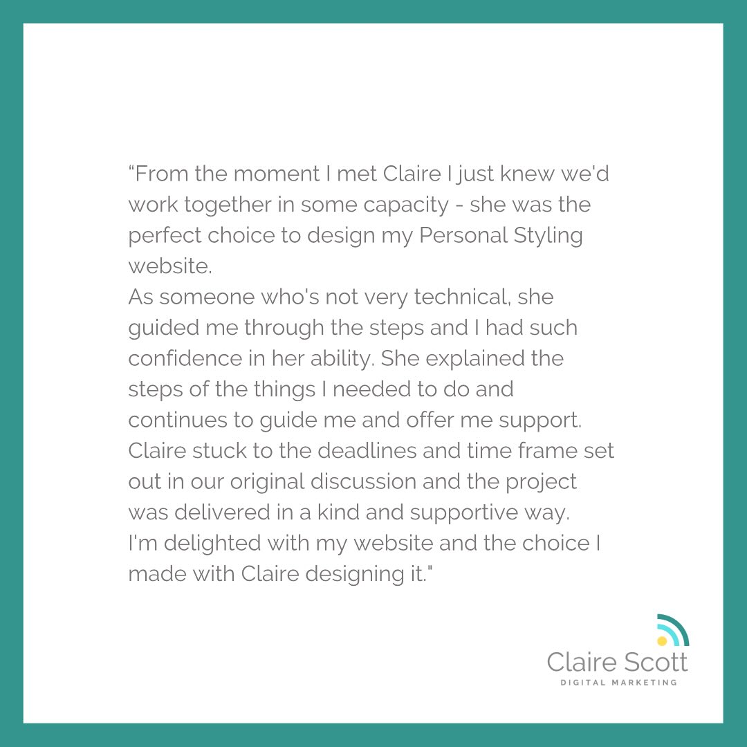 When I pause to think about the main reason why someone would choose to work with me, it’s not actually to achieve an end result, ie a new website or a new logo.
It’s actually the process that comes before that.
It’s the discussions. It’s the confidence building. It’s the validating. It’s the space to hold your hands up and say, ‘I’d like some help with this, actually, because it’s not my forte’.
So @katherinelangstylist’s testimonial for our recent work together on her website reminded me that I offer a service that includes ME 🙋🏻♀️
Someone to support you in getting from here to there, whatever end result it is that you want to me to create and design for you.
So if you’re seeking that kind of human connection and rapport with your tech-y stuff… you know where I am 😊
#wixwebsitedesign #websitedesignservices #smallbusinessowner #startupbusiness #clairescottdigital