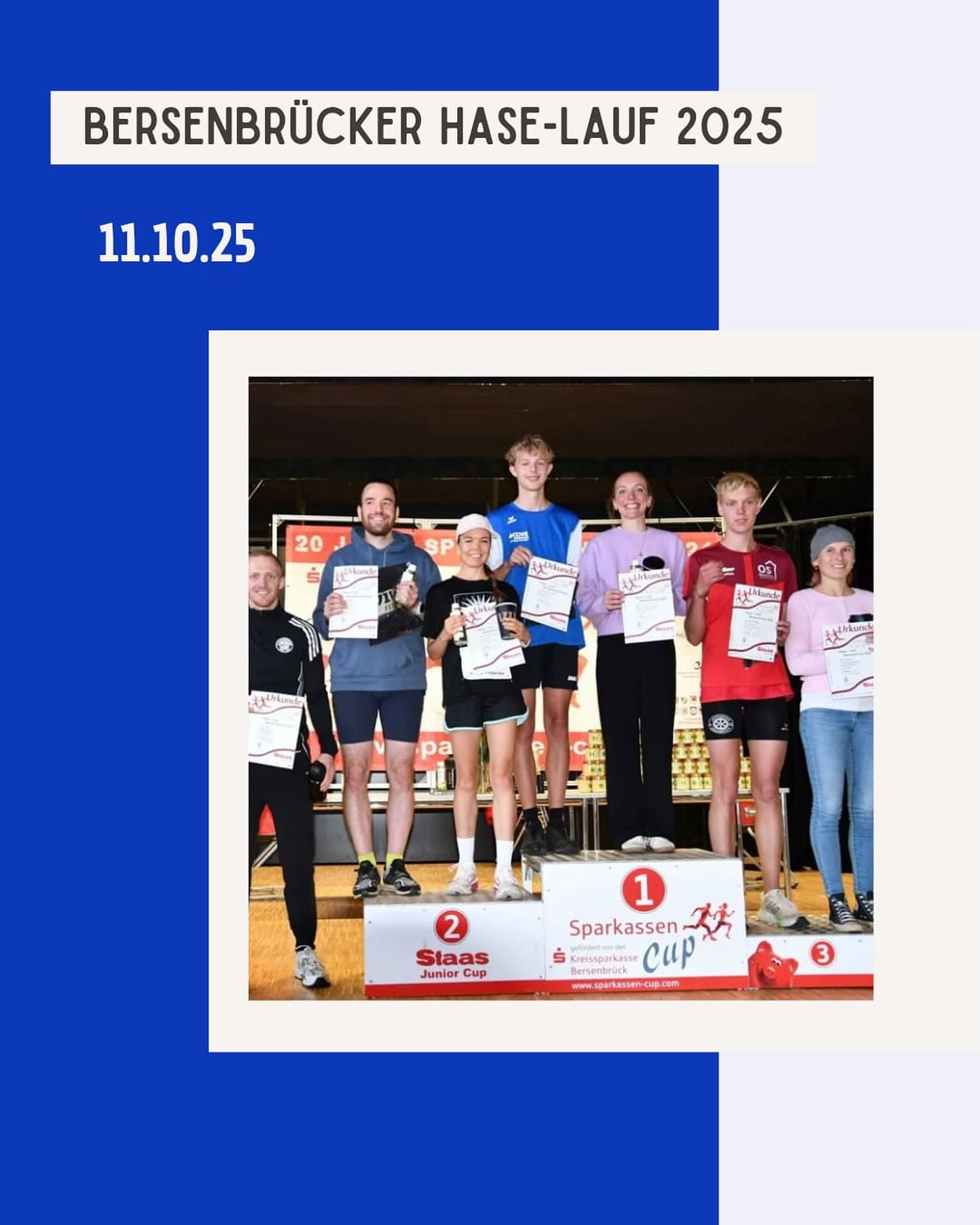 Am vergangenen Samstag machte der Sparkassen-Cup in Bersenbrück halt.
Zwei unserer @otb_osnabrueck Athleten gingen hier über die 5km-Strecke an den Start… und das ziemlich erfolgreich:
So konnte @hanna_864 ihre Altersklasse gewinnen und unserer Neuzugang @frederikklostermann gewann sogar den Gesamtlauf.
Was für eine starke Leistung von euch! Herzlichen Glückwunsch!
#bersenbrück #haselauf #sparkassencup #stark #weiterso #5k #volkslauf
@noz_de @sport_lich_unterwegs @otb_osnabrueck @stadtosnabrueck @stadtsportbund_osnabruck @activesportshoposnabrueck @katharina.poetter dabehrens @nlv_online @dlv_online @benmoellers @pumarunning