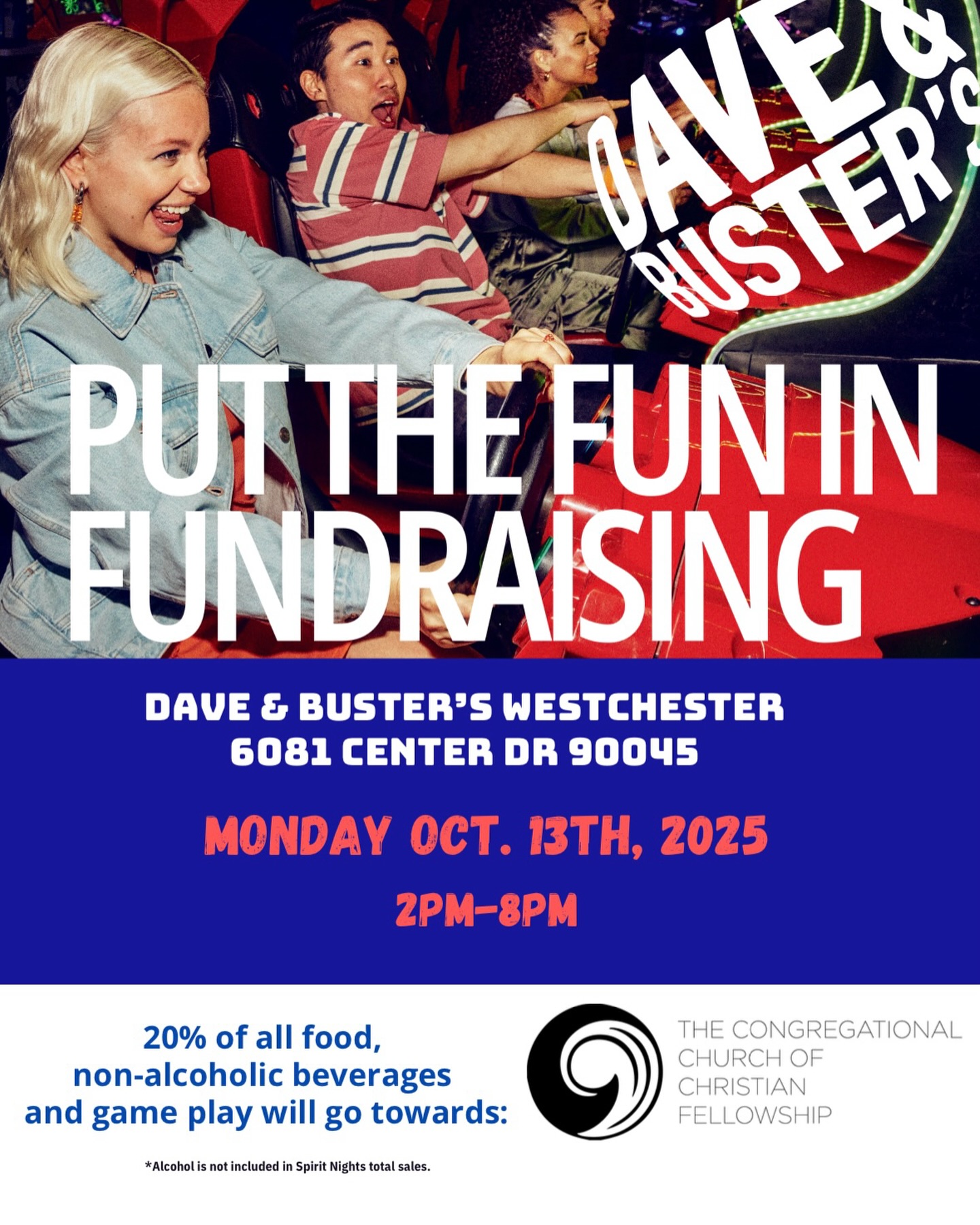 Join us tomorrow from 2pm-8pm at @daveandbusters in westchester for a fundraiser - come have lunch or dinner (dine in or takeaway) play a few games or enjoy some fellowship for a good cause - 20% of your bill will be donated to CCCF - look for our section where Sis. @lovenunie4ever @1lolabunny1 will be waiting to say hi!