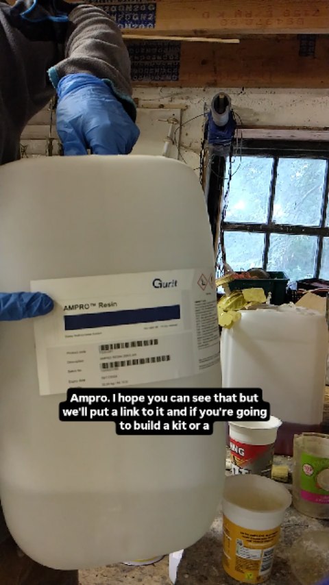 Been a while but we are back at the workshop to show you how to mix resin!
The resin we use is Ampro Gurit and is an epoxy resin. If building a kit you will need 3kg pack and gloves.
We have had great success using this. It bonds fiberglass to ply really well, also mixed with flour it makes an excellent filler (use brown flour) if you are filling you can also then tape right away over the filled area, no need to wait for it to set.. be aware that sanding this stuff is not fun so keep your filling as tidy as you can... Unless you love sanding.
It sets after 6 hours but has a working time of around 20min apox. So do your filling or taping then wait for next day to carry on the build. This working time can vary depending on the room temp. If you are using in cold conditions buy a fast hadner, if using in the summer go for the slow. Once set this resin doesn't leave any residue that some other make do and needs to be washed off... But no need with this stuff 🤗
The mix ratio is 3:1 that's 3 resin and 1 hardner and you ADD RESIN FIRST then hardner... You can do this by either wheight or volume. Using some digital scales is great but good luck keeping resin off them! So for example if you weigh out 30gms of resin you will need to add 10gms of harder.. if you don't have scales you can always make marks on the side of your mixing pot to indicate the volume needed.
Use gloves!
Don't mix to much at once, around 3rd of a pot noodle! Mix well till the harder that is a darker colour than the resin is fully combined. Don't hold the pot to long in your hand or this can speed up the setting time of the resin in the pot.
Once mixed you can get to work right away.. or if making it into filler add brown flour till you have the desired consitincy... Something like maonayse.. or a good test is that when you pull the mixing stick out it should not drip off it! But don't over flour it as well or it will be like playdoug and to thick.
You can clean brushes/rollers in asatone or just use one hit wonder brushes!
Clean any resin off your skin by rubbing flour into the resin to soak it up then rub it off..you can use vinegar as well to wash off. But trust me on the gloves.