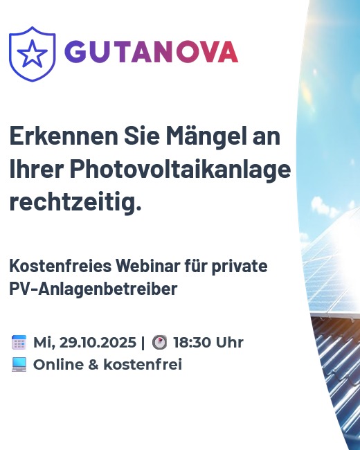 📌 Kostenfreies Webinar für private PV-Anlagenbetreiber: So sichern Sie Ihre Rechte bei Mängeln an Ihrer Solaranlage
Erkennen Sie Mängel an Ihrer Photovoltaikanlage rechtzeitig – und wissen Sie, wie Sie im Ernstfall richtig reagieren!
Am Mittwoch, 29. Oktober 2025 um 18:30 Uhr bieten wir Ihnen als privater Betreiber einer Photovoltaikanlage ein praxisnahes Webinar, das Ihnen hilft, Ihre Anlage zu überprüfen und Ihre Rechte gegenüber Installateuren durchzusetzen.
🔆 Das erwartet Sie:
✅ Typische Mängel an PV-Anlagen erkennen – Was läuft schief? Worauf sollten Sie achten?
✅ Ihre Rechte als Anlagenbetreiber – Gewährleistung, Garantie und Schadenersatz verständlich erklärt
✅ Beweissicherung richtig gemacht – Wie dokumentieren Sie Mängel rechtssicher?
✅ Praxis-Leitfaden von Gutanova – Schritt-für-Schritt-Anleitung zur Mängeldokumentation für Privatkunden
✅ Wann brauche ich ein Gutachten? – Und wie finde ich den richtigen Sachverständigen?
🎯 Für wen ist dieses Webinar?
Dieses Webinar richtet sich an private Betreiber von Photovoltaikanlagen, die:
- Probleme mit ihrer Anlage vermuten oder festgestellt haben
- wissen möchten, wie sie Mängel frühzeitig erkennen
- ihre Rechte gegenüber dem Installateur kennen und durchsetzen wollen
- sich gegen mangelhafte Installation oder Leistung absichern möchten
💡 Warum ist das wichtig?
Viele Mängel an PV-Anlagen bleiben lange unentdeckt – mit finanziellen Folgen durch Ertragsausfälle oder teure Nachbesserungen. Mit dem richtigen Wissen können Sie rechtzeitig reagieren, Ihre Ansprüche sichern und kostspielige Fehler vermeiden.
📅 Termin: Mittwoch, 29. Oktober 2025
🕐 Uhrzeit: 18:30 - 20:00 Uhr (inkl. Fragerunde)
💻 Format: Online-Webinar (bequem von zuhause)
💰 Teilnahme: Kostenfrei
👉 Jetzt anmelden und Ihre PV-Anlage rechtlich absichern! https://www.gutanova.de/book-online