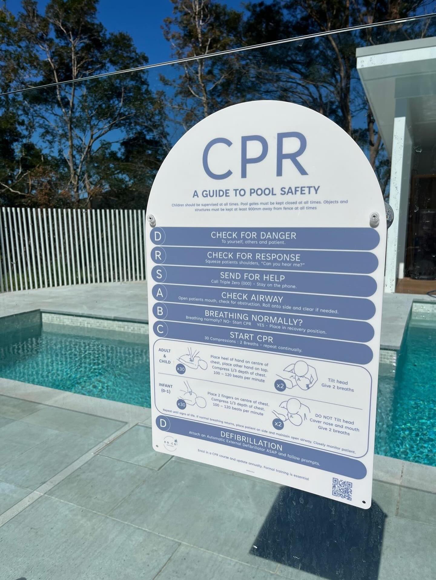 Our CPR pool sign in ‘Reef’… such a pretty blue to compliment your pool area