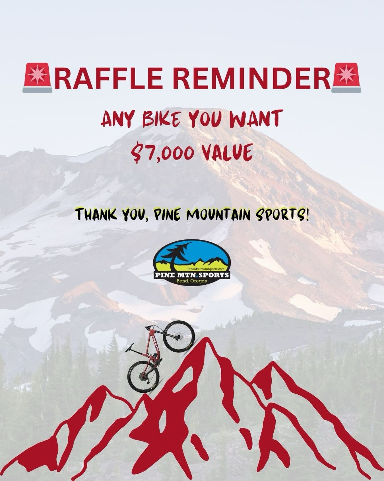 There are two weeks left to enter the Any Bike You Want raffle, generously hosted by Pine Mountain Sports! We’ll be drawing the winner on the morning of 10/31 - don’t miss your chance to win a bike worth up to $7,000 (you get to pick it out)!
Each ticket is $10, and you can find the link to purchase them in our bio 🚲