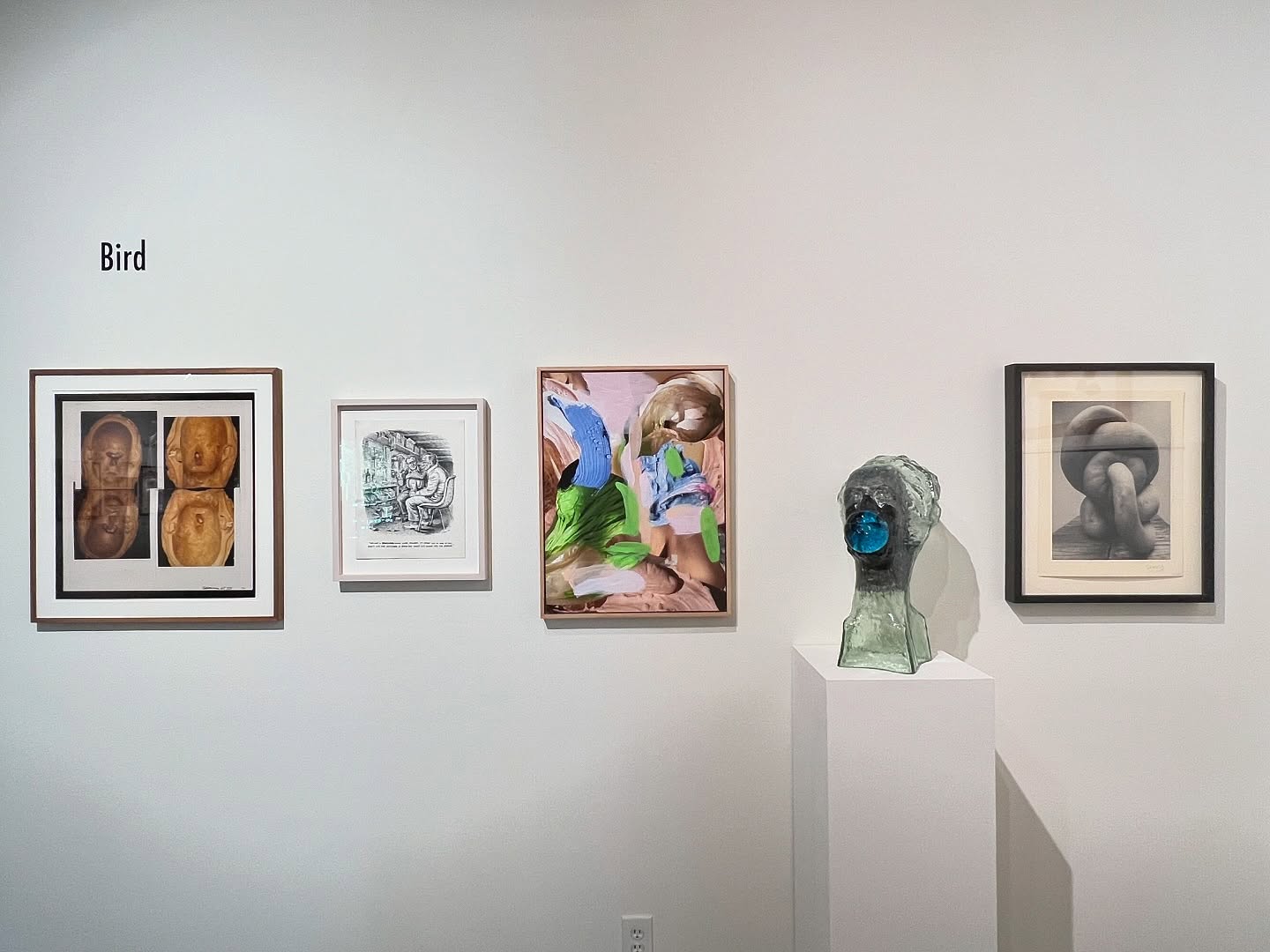 Today’s wall belongs to Gene Bird @genebirdprojects! Collect Call 6 opens October 18th, 6-9PM, hope to see you there😍. “I began collecting at six, starting with Rima, the Jungle Girl #1. The cover, emblazoned with “Collector’s Edition,” promised something special—and I believed it. I still have that well-worn copy today. Comics and movies were my first entry points into art, and over time, my collecting shifted toward contemporary works.
What ties much of my collection together is my fascination with narrative and the body. Sarah Lucas’s NUD twists nylon into something tender and mischievous. Erwin Eisch’s blown-glass Self-Portrait balances humor and fragility. Bruce Nauman’s photograph makes the body uncanny, while Robert Crumb’s nightclub scene is painfully human. Rachel de Joode’s Finger Coffee Painting is an interplay between the real and the simulated.
Each work keeps unfolding over time—funny, unsettling, or quietly insistent. That’s what makes collecting for me: living with pieces that never stop revealing something new.”