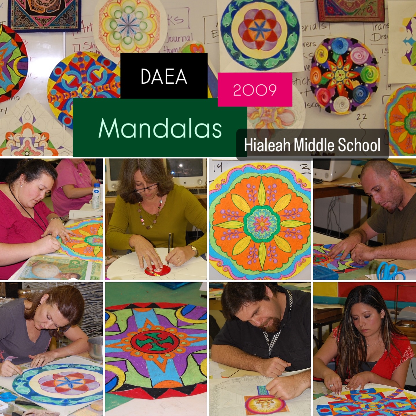 Flash Back to 2009! DAEA, Dade Art Educators created different kinds of Mandalas - geometrical, floral, architectural, educational and cultural designs representing the universe, nature, and the self. Art Educators participated in this professional development workshop to explore the connections between art and culture. They gained insight into global perspectives lead by artists and educators. Thank you Hialeah Middle School for hosting and Ms. Feliciano for facilitating the Mandala Workshop. @daea_miami @hialeah_middle