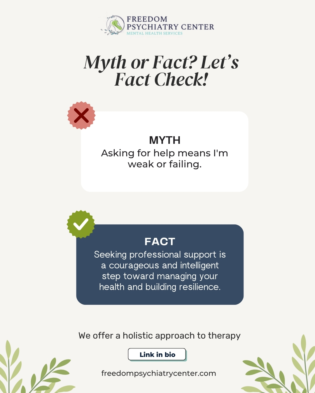 Let's reframe the conversation around mental health. Recognizing that you need support and taking the step to get it is one of the bravest, most proactive things you can do for your well-being. It's a sign of strength, not weakness.
#MentalHealthMyths #EndTheStigma #StrengthInVulnerability #FreedomPsychiatry #MentalHealthMatters #YouAreNotAlone #SeekHelp #ArizonaMentalHealth