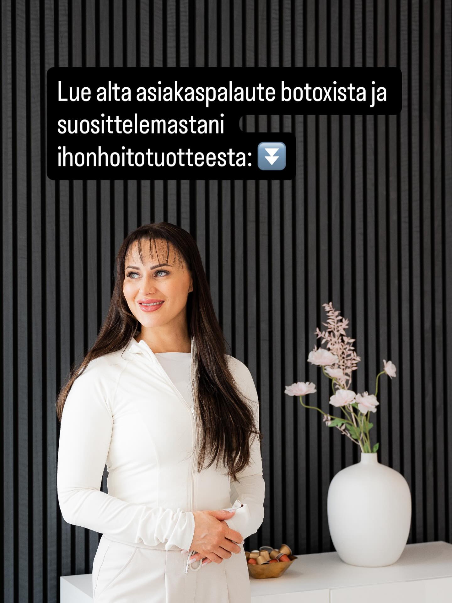"Moikka😊
Kiitos taas kerran, nyt on kasvot niin mintissä.🥰
Jatkossa varaan aina botoxin kahdelle alueelle.
Ja se seerumi, tekee taikoja.😍
Punoitus hävinnyt ihan kokonaan suun ympäriltä ja kiilto on kasvois jotenki ihan eri kun ennen.
Oot paras.🥰"
Asiakkaalle tehtiin otsan botox ja hän osti kotihoitoon Is Clinical seerumin.
