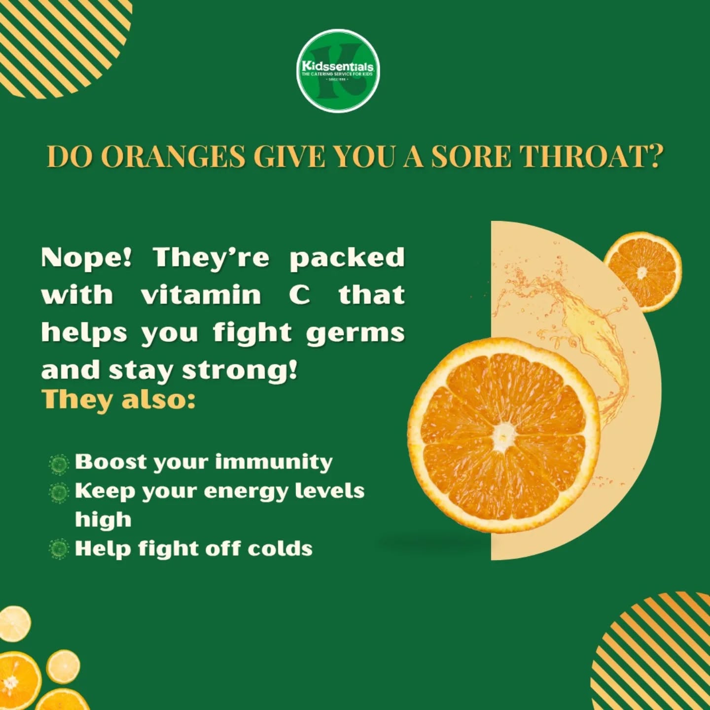 Busting the orange myth! 🍊✨ oranges don’t cause sore throats — they help you stay strong and healthy with vitamin c power! 💪 #kidssentials makes nutrition fun and yummy for little heroes 💚
.
.
.
.
#kidssentials #healthykidsmeals #nutritionforkids #orangemyth #vitamincpower #healthyeatingforkids #funfactfriday #smartnutrition #kidfriendlymeals #strongkids