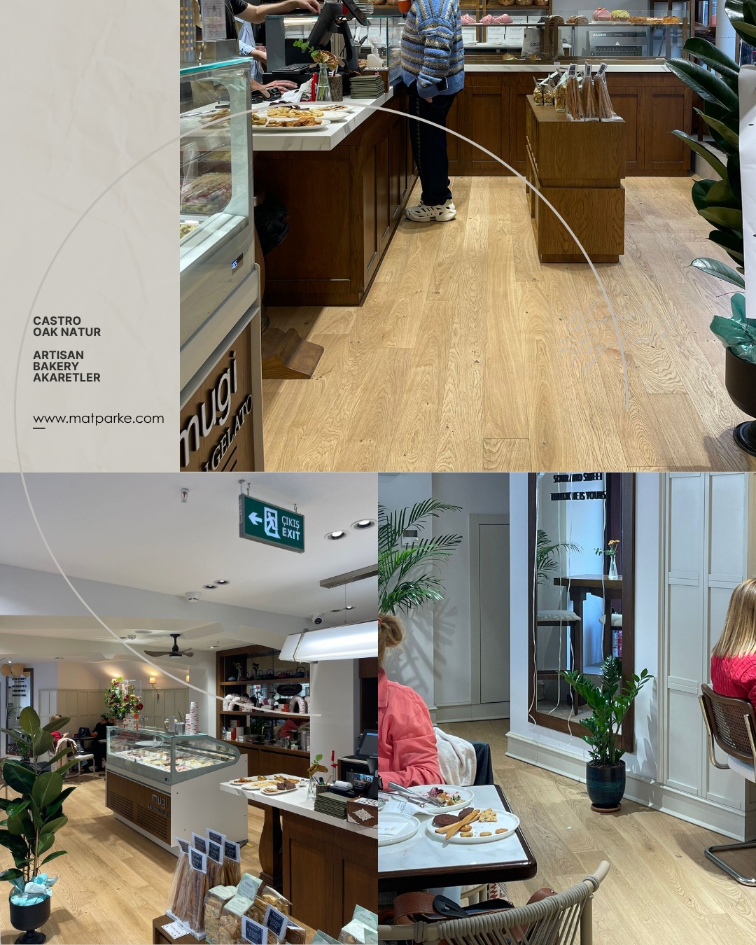 Mat Parke'nin premium ürün gamında yer alan Castro Lamine Parkeler, uygulandığı mekanlara şık, sade ve doğal bir sıcaklık kazandırır. Artisan Bakery Akaretler projesi