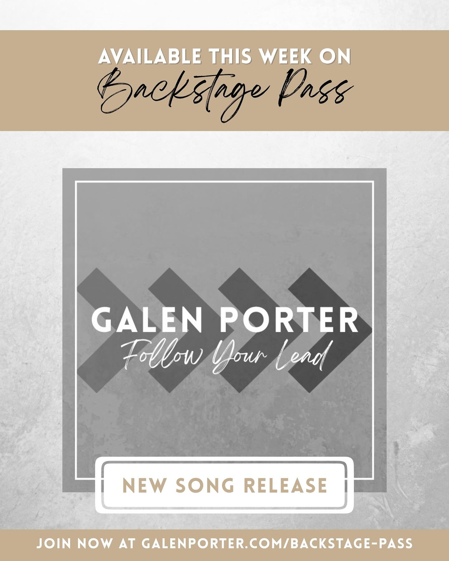 Hey guys! This Friday Iām releasing a new song called āFollow Your Leadā exclusively for my Backstage Pass members. I wrote this song over this past year, as I dug deeper in prayer and tried to see where God wanted me to go and what He wanted me to do in this current season of life. Being in between work while trying to still pursue music, on top of being an engaged husband and father, has been a challenge at times. But this song has become a sort of comfort in this season.
Sometimes following Godās lead can take you through unfamiliar territory; even places of discomfort and uncertainty. But itās in these moments where God can strengthen our faith and draw us closer to Him, so we can have a deeper and more enriching walk with Him. So, I hope this song encourages you on your journey and ultimately reminds you that even when itās hardest, following God is always the best choice.
_____________________________________________
If youāre not yet a part of my Backstage Pass membership and would like to join, just click the link in my Bio and follow the sign up process. And be sure to follow me @galen.porter for more encouraging and inspiring music, and regular updates on upcoming projects!