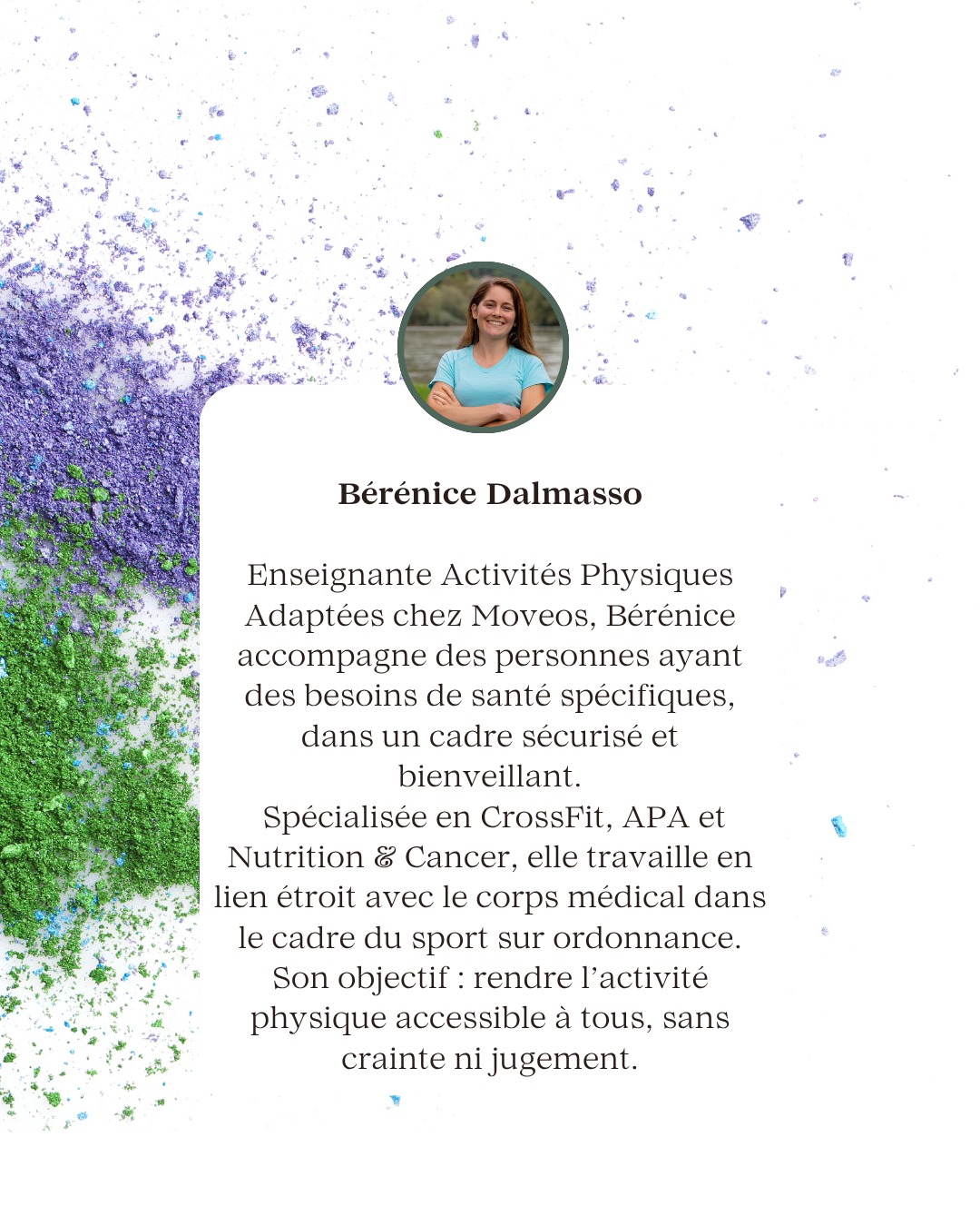 Découvrez Bérénice, enseignante APA chez Moveos à Besançon, membre du réseau Alliance Santé TCA 🤸♂️