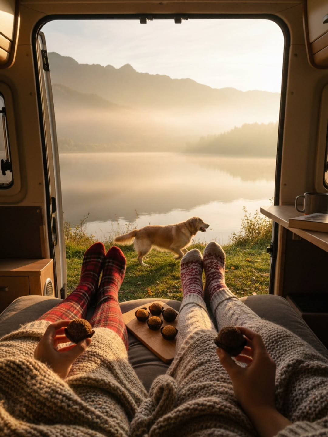 Vanjski svijet neka pričeka. Ovdje imamo sve: toplinu deke, pogled koji liječi dušu i naše neizostavne, medene Marlenka kuglice. To je naša definicija sreće. 🚐✨
Da li je jutro ljepše zbog magle ili zbog Marlenka kuglica? Ne moramo da biramo, imamo oboje! Prijateljstvo, priroda i slatki užitak. Apsolutno sve što nam treba 🫶