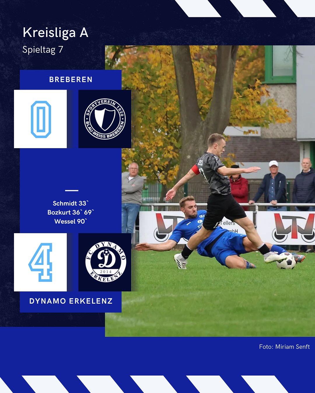 🔵⚪️ Heimniederlage gegen den Tabellenführer und Zweite verliert Derby gegen BLS 🔵⚪️
Ein intensiver Heimspielsonntag liegt hinter uns – mit zwei leidenschaftlichen, aber ergebnislosen Auftritten unserer Teams.
Unsere Erste musste sich dem @fcdynamoerkelenz klar mit 0:4 geschlagen geben. Trotz großem Einsatz und viel Laufarbeit war die Dominanz des bislang ungeschlagenen Spitzenreiters deutlich zu spüren. Dynamo übernahm früh die Kontrolle, und nach einer halben Stunde traf Thomas Schmidt (33.) zur Führung und kurze Zeit später legte Batin Bozkurt (36.) nach. Noch vor der Pause vergab Erkelenz per Strafstoß die Chance auf das 0:3, ehe Bozkurt in der 69. Minute mit seinem zweiten Treffer alles klar machte. Zum Ende der Partie sorgte Max Wessel für den 0:4-Endstand. Unsere Jungs kämpften bis zum Schluss, fanden gegen den kompakten Tabellenführer aber kein Durchkommen. Damit bleibt der SVB im Mittelfeld, während Dynamo seine perfekte Serie fortsetzt.
Auch unsere Zweite zeigte im Derby gegen die @svg_bls viel Leidenschaft, musste sich aber knapp mit 1:2 geschlagen geben. In einer intensiven ersten Hälfte blieben große Chancen Mangelware. Die Gäste prüften unseren Keeper in der 31. Minute, ehe kurz darauf ein gefährlicher Freistoß von uns an der Latte landete – torlos ging es in die Pause. Nach dem Seitenwechsel traf die SVG nach einem Standard (56.) zum 0:1, doch unsere Jungs antworteten nur zehn Minuten später mit dem verdienten Ausgleich (65.). Das Spiel blieb offen, bis die Gäste in der 84. Minute mit einem platzierten Schuss erneut in Führung gingen. Trotz starker Schlussphase reichte es nicht mehr zum Punktgewinn.
Zwei bittere Niederlagen – aber mit viel Kampfgeist, Einsatz und Teamwillen. Weiter geht’s, SVB! ⚽️💪🏻
📸: @miriamsenft