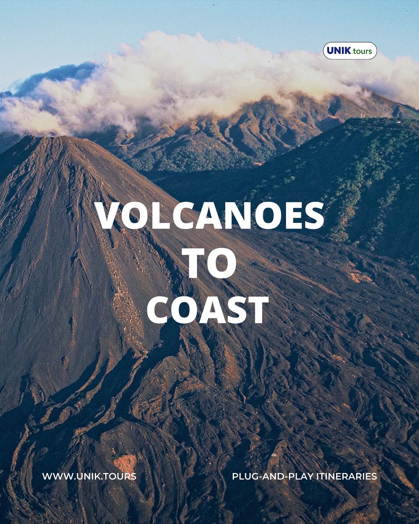 From volcano peaks to Pacific waves
This 8-day itinerary connects El Salvador’s most stunning landscapes. A ready-to-sell El Salvador itinerary that connects nature, and coast with ease.
🌋 Explore the full “Volcanoes and Waves” program at www.unik.tours
-
-
Des pics volcaniques aux vagues du Pacifique
Cet itinéraire de 8 jours relie les paysages les plus étonnants du Salvador. Un itinéraire au Salvador prêt à la vente qui relie la nature et la côte avec facilité.
🌋 Explorez le programme complet “Volcanoes and Waves” sur www.unik.tours