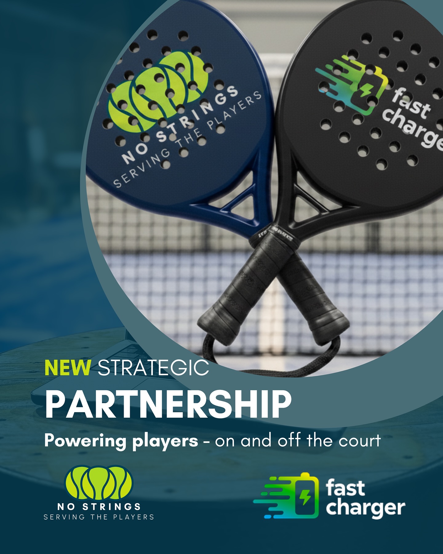 BIG NEWS! No Strings – Serving the Players & Fast Charger are teaming up!
We’re thrilled to announce our strategic partnership with @fastchargeruk, combining forces to elevate the padel experience both on and off the court. Get ready for a new era of convenience, performance, and support for the players.
We’re addressing the two biggest player needs: equipment access and phone charging. We provide smart automation for premium rackets and balls, ensuring you never miss a game. Fast Charger offers sleek, reliable charging stations to your club so players can stay longer, book more games, and enjoy refreshments.
Ready to transform your courts? Contact us to learn more and join our growing network!
www.nostringsstp.com
www.fastcharger.uk
#PadelInnovation #SmartPadel #AutomatedSports #StayConnected #PlayerExperience #PadelTech #PadelPartnership #StrategicAlliance #NoStrings #FastCharger #PadelLife #Innovation #PadelCommunity #PowerYourGame #SportsPartnership #FutureOfPadel #TransformYourCourts #padel #padelclub