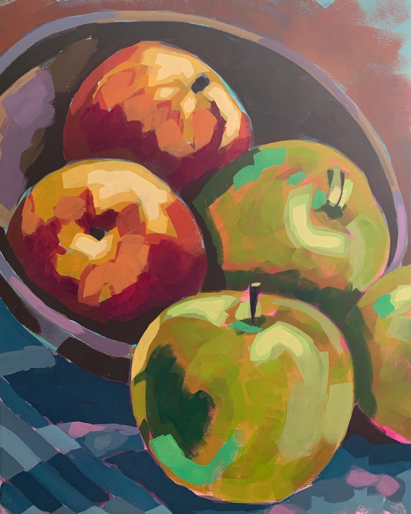 A bowl of red and green apples always reminds me of fall kitchens — sunlight on the counter, that crisp scent in the air, and the promise of something delicious soon. 🍎🍏
This piece is all about colour and light — deep reds, fresh greens, and the loose, lively brushstrokes I love.
Inspired by @ali_kay_studio
Available from Art on Mill Street
@citybrampton @baobrampton
#artonmillstreet #acrylicpainting #canadianartist #fruitstilllife #appleart #bramptonartist #ontarioart #creativecanada #paintingjoy #cozyart #smallbatchartist #seasonalinspiration #artofinstagram #homeinspiredart #warmandfresh
