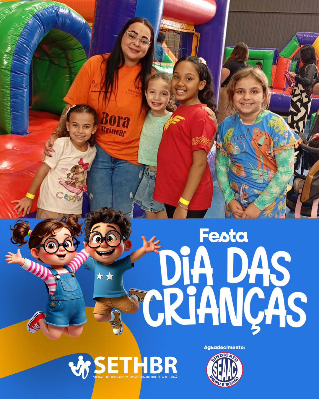✨🎈 Um dia repleto de alegria, brincadeiras e sorrisos tomou conta da festa do Dia das Crianças! Foi lindo ver tanta energia boa e momentos especiais compartilhados em família. 💛
Agradecemos  ao Sindicato SEAAC pela parceria que tornou esse evento ainda mais especial! 🤝🎉
Conte com a gente!
Sempre ao lado do trabalhador.
📞Fale com o Sethbr: (14) 3227-7431 ou 3227-7283
📲 Para saber mais sobre o nosso trabalho, acesse: www.sethbr.com.br
#sethbrbauru #sindicato #bauru #sethbr #aposentadoria #direitodotrabalhador #condomínios #edificio #baurucity