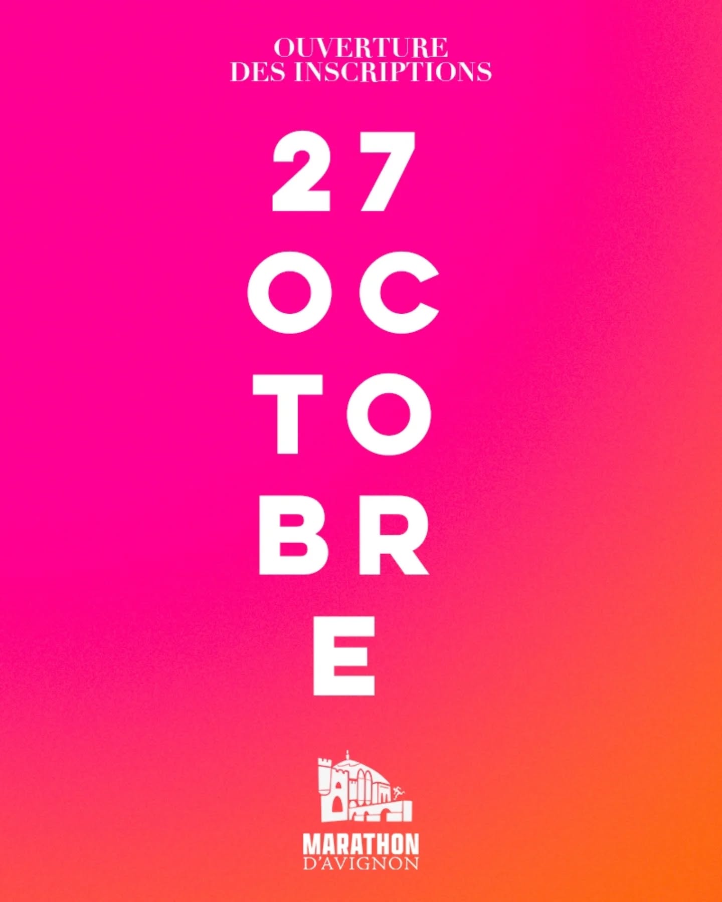 👋 Rendez-vous le 27 octobre sur @finishers_off pour l'ouverture officielle des inscriptions pour la première édition du Marathon d'Avignon 😍
🙌 Qui sera de la partie ?!
#Avignon #AvignonMarathon #MarathonAvignon