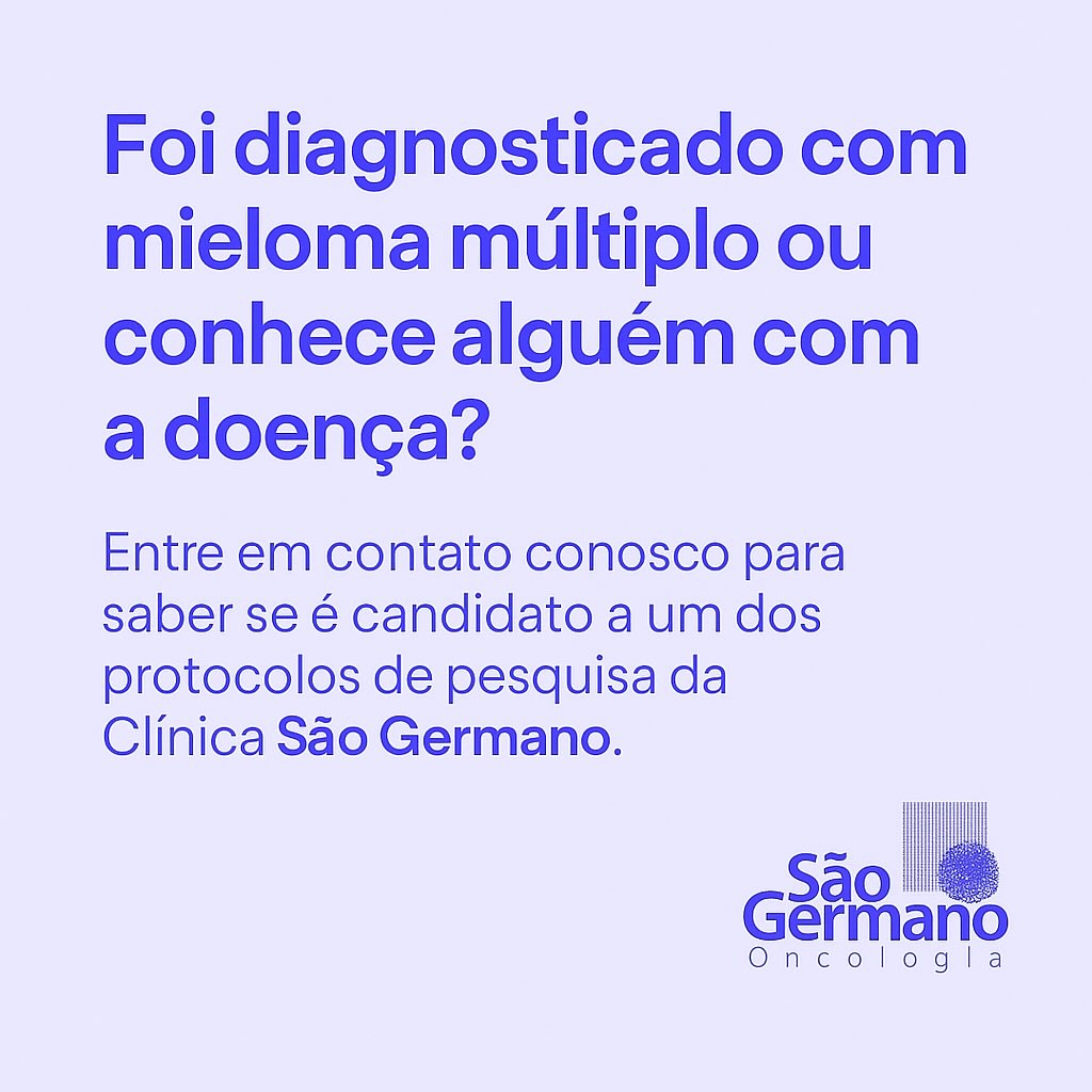 Você é portador de mieloma múltiplo ou conhece alguém com a doença? Entre em contato com a nossa equipe para verificar se é candidato a algum dos estudos clínicos abertos na Clínica São Germano para os diferentes cenários do mieloma.
Nosso contato no Whats App é o 11 976014794.
Você também pode checar os estudos com recrutamento aberto no nosso site: https://www.clinicasaogermano.com.br/estudos-recrutando
#pesquisaclinica #mielomamúltiplo #oncohematologia