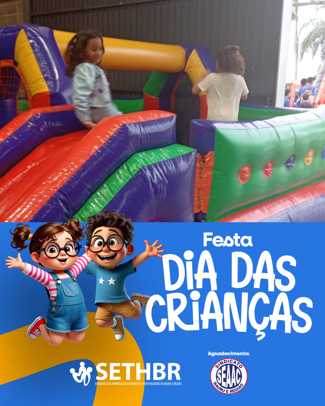 ✨🎈 Um dia repleto de alegria, brincadeiras e sorrisos tomou conta da festa do Dia das Crianças! Foi lindo ver tanta energia boa e momentos especiais compartilhados em família. 💛
Agradecemos  ao Sindicato SEAAC pela parceria que tornou esse evento ainda mais especial! 🤝🎉
Conte com a gente!
Sempre ao lado do trabalhador.
📞Fale com o Sethbr: (14) 3227-7431 ou 3227-7283
📲 Para saber mais sobre o nosso trabalho, acesse: www.sethbr.com.br
#sethbrbauru #sindicato #bauru #sethbr #aposentadoria #direitodotrabalhador #condomínios #edificio #baurucity