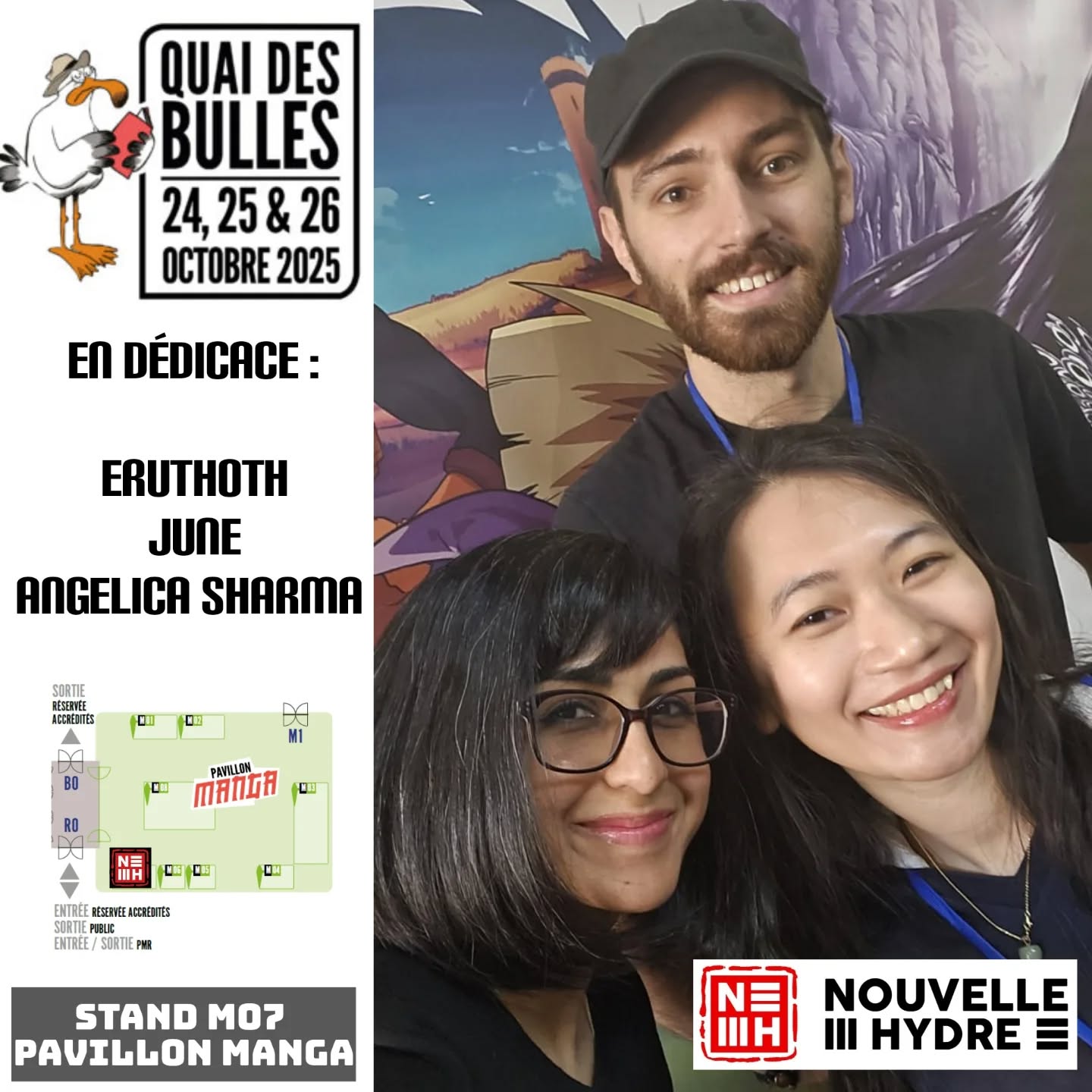 On se retrouve les 24, 25 et 26 octobre à St Malo pour Quai des Bulles. 🦢
Nous aurons le plaisir de recevoir 3 mangakas en dédicace pendant ces 3 jours:
▪︎ Angelica SHARMA, dédicacera sa nouveauté Magical Girl : Mode d'Emploi T.1 ✨️
▪︎ June dédicacera son magnifique one-shot L'Autre Lui, 🌷
▪︎ Eruthoth, le mangaka de la saga des Abysses vous présentera sa nouveauté La Voleuse de Lumière et dédicacera également les 3 tomes d'Enfant des Abysses ainsi qu' Obara. ⚡️
Retrouvez nous sur notre stand M07, en entrant à droite dans le pabillon manga.
Des posters, marque page et divers goodies vous seront offert pour l'achat de mangas sur le stand.
🖍 Retrouvez également Angelica SHARMA pour une rencontre et un dessin en live, le vendredi 24 octobre à 13h15 dans l'amphithéâtre Maupertuis (2eme etage) au Palais du Grand Large.
On a hate de vous retrouver sous le soleil et l'air marin de St Malo ☀️🌊
#DEDICACE #auteurs #stmalo #quaidesbulles #manga #mangaka #eruthoth #june #AngelicaSHARMA #dessin