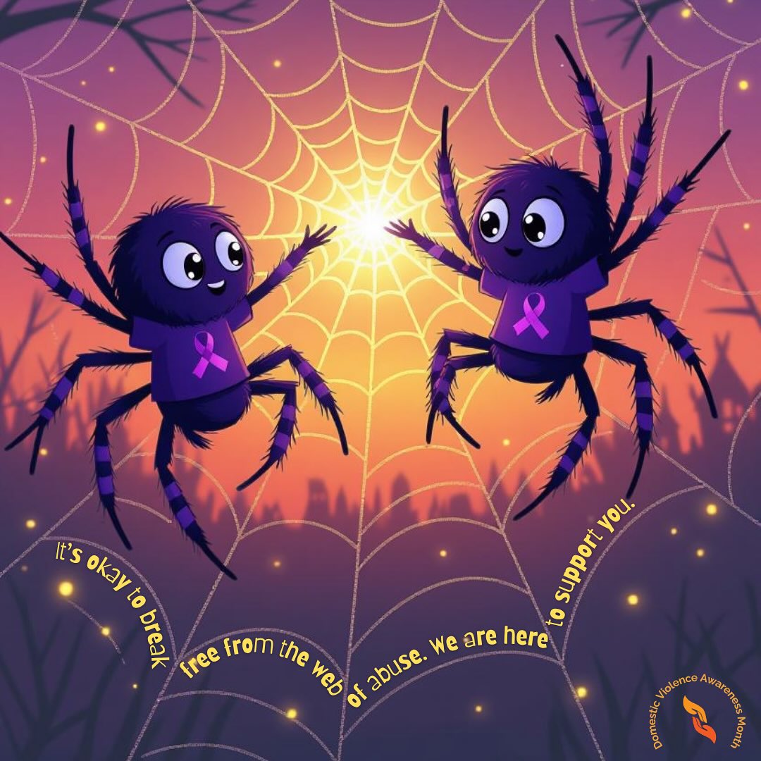 October is Domestic Violence Awareness Month. Today is Wear Purple Day to stand in solidarity with survivors. 2/3 children who witness DV in the home will perpetuate the cycle of abuse by becoming a victim or an abuser. It’s ok to break free from the web of abuse. We support you.
#domesticviolenceawarenessmonth💜 #survivors #spidersofinstagram #breakfree