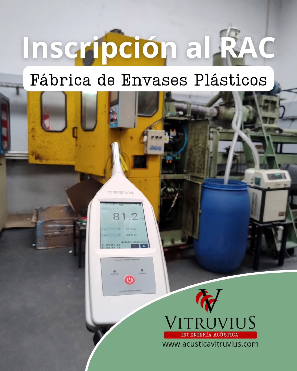 📣 ¿Tu actividad genera ruidos o vibraciones?
Podés estar obligado a inscribirte en el Registro de Actividades Catalogadas (RAC) como Potencialmente Contaminantes por Ruidos y Vibraciones.
El RAC forma parte del sistema de control ambiental que busca identificar, evaluar y mitigar los impactos acústicos de determinadas actividades industriales, comerciales o de servicios.
Desde VitruviuS Ingeniería Acústica acompañamos a empresas y emprendimientos en este proceso, realizando los estudios acústicos requeridos por la autoridad ambiental, verificando el cumplimiento normativo y asesorando en la adecuación técnica de instalaciones.
Cumplir con esta obligación no solo evita sanciones: también demuestra un compromiso real con la sostenibilidad sonora y la convivencia urbana. 🌿🔊
En este caso, efectuamos el Informe de Evaluación de Impacto Acústico y tramitamos la gestión de inscripción al RAC de una fábrica de envases plásticos ubicada en la zona industrial de Villa Soldati, CABA.
📩 Consultanos para evaluar si tu actividad debe inscribirse y cómo podemos ayudarte con la presentación técnica.
👉 www.acusticavitruvius.com
📞 WhatsApp +54 9 11 6321 6230
#AcústicaAmbiental #RuidoIndustrial #RAC #GestiónAmbiental #ContaminaciónAcústica #RuidoYVibraciones #IngenieríaAcústica #VitruviuS #SustentabilidadUrbana #MedioAmbiente #plasmare
#industriaargentina