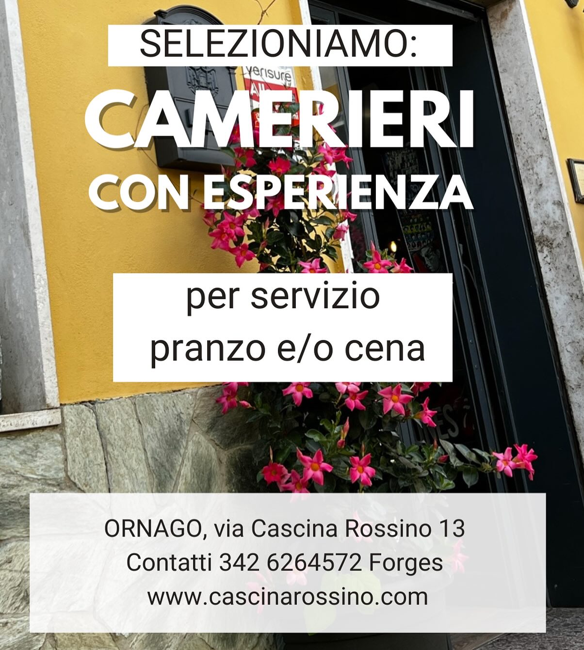 #daRossino Cerchiamo camerieri con esperienza, ma soprattutto con un gran sorriso e voglia di far star bene la gente!
Se ami la buona tavola e l’atmosfera di casa, vien minga a lavorà… vien a servì da Rossino! 🍷
📍 Ornago – Antica Osteria Cascina Rossino
📞 342 6264572 (Forges)
#daRossino #cerchiamote #osteriarustica