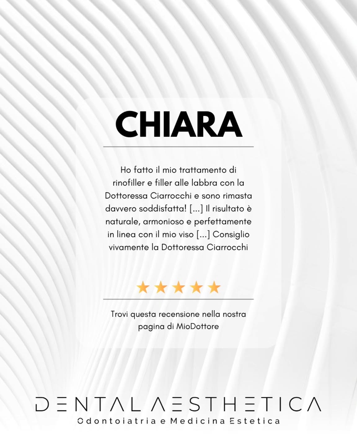 ⭐️ Trovi questa e altre recensioni sulla nostra pagina MioDottore.
👩🏻⚕️ good job, @dr.silvia.ciarrocchi
Trovi il link in bio, dove potrai anche prenotare la tua visita specialistica con i nostri dottori!
#dentistaroma #recensioni #rinofiller #fillerlabbra