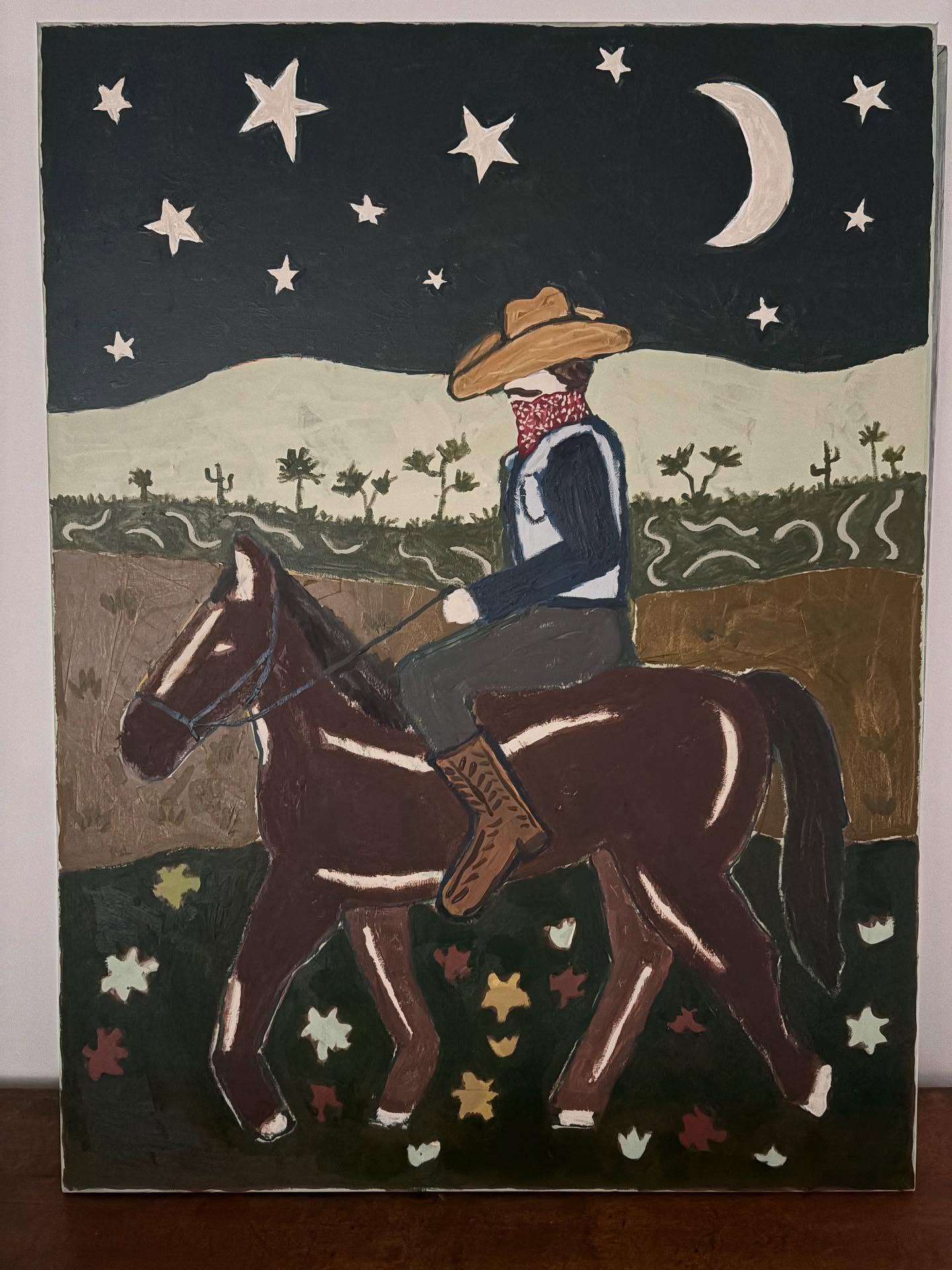 Moonlight Cowboy heading to a sweet boy's nursery
24" x 36"
Oil on canvas