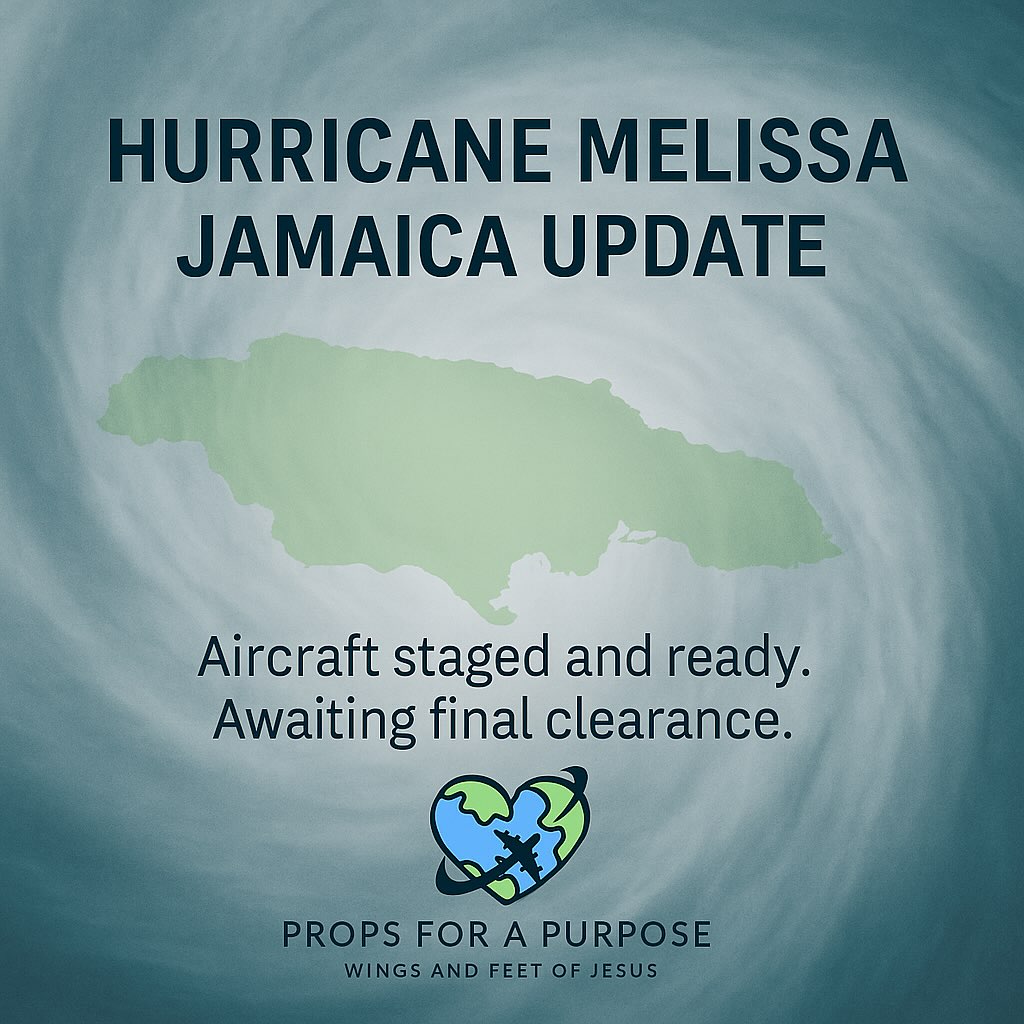 Jamaica Response Update — Hurricane Melissa 10/30/25
Props for a Purpose currently has aircraft staged and ready for deployment to Jamaica. We are awaiting final landing permit approvals from the Jamaican government to begin relief operations.
The airspace remains closed until tomorrow to general aviation. However, we’ve received encouraging news that runways and airports are reopening, with fuel availability confirmed at several key locations.
Our team is working closely with pilots to secure both Cuban airspace permits and Jamaican landing permits, ensuring safe and coordinated transport for Search-and-Rescue personnel and critical supplies.
We are deeply grateful to the Jamaican government, who have been organized, responsive, and proactive throughout this process.
Thank you to everyone praying, sharing updates, and standing by as we continue preparations to serve as the Wings and Feet of Jesus for the people of Jamaica. 🇯🇲✈️
#PropsForAPurpose #HurricaneMelissa #JamaicaStrong #FaithInAction #soaringtoserve