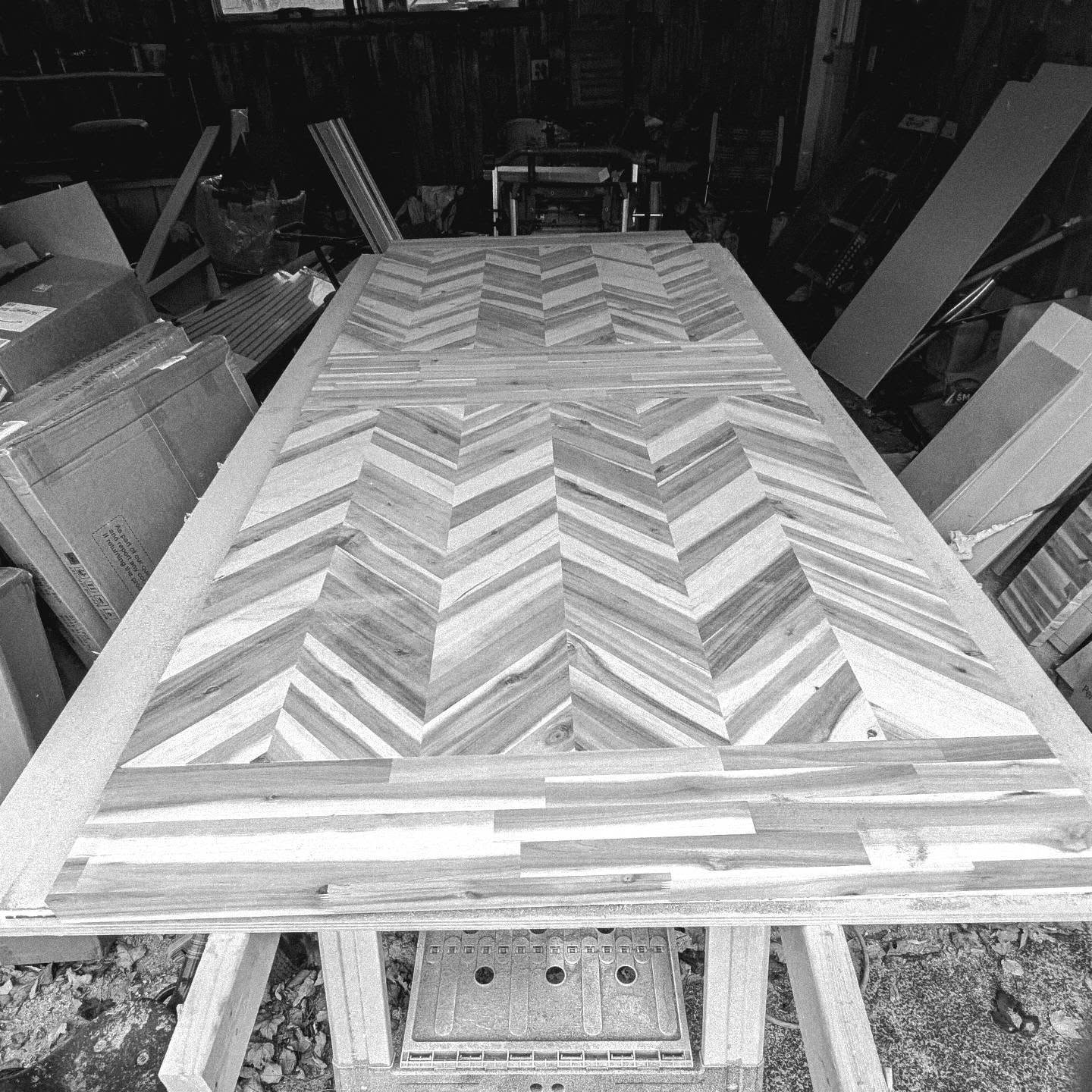 This is going to be one of the coolest island counters we've ever done. We are splicing 2 different Acacia butcher blocks together to add length and make it bilaterally symmetrical. Can't wait to get this guy finished.