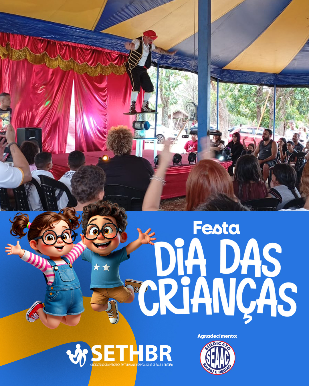 ✨🎈 Um dia repleto de alegria, brincadeiras e sorrisos tomou conta da festa do Dia das Crianças! Foi lindo ver tanta energia boa e momentos especiais compartilhados em família. 💛
Agradecemos  ao Sindicato SEAAC pela parceria que tornou esse evento ainda mais especial! 🤝🎉
Conte com a gente!
Sempre ao lado do trabalhador.
📞Fale com o Sethbr: (14) 3227-7431 ou 3227-7283
📲 Para saber mais sobre o nosso trabalho, acesse: www.sethbr.com.br
#sethbrbauru #sindicato #bauru #sethbr #aposentadoria #direitodotrabalhador #condomínios #edificio #baurucity