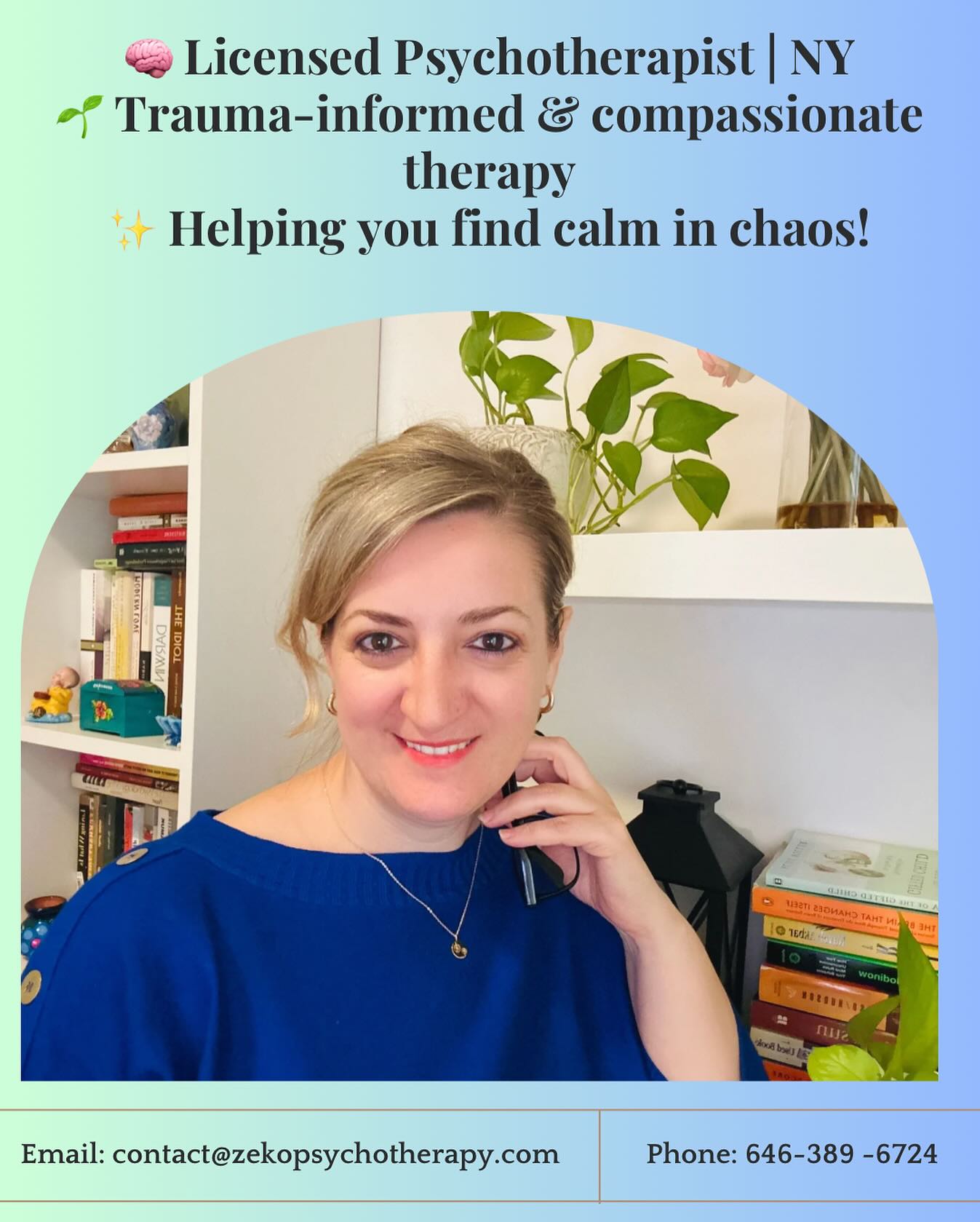 At Feruze Zeko Psychotherapy, I help adults navigate anxiety, stress, and emotional overwhelm with compassion and evidence-based care. As a trauma-informed psychotherapist licensed in NY, my approach blends warmth, insight, and practical tools to support emotional regulation, resilience, and meaningful growth. Therapy is a space to slow down, reconnect with yourself, and create lasting change. Let’s connect!
#therapist #TherapyWorks #OnlineTherapy #TherapyJourney #MentalHealthMatters #MentalHealthAwareness #HealingJourney #nyctherapists #WellnessJourney #therapy #mentalhealth #psychotherapy #selfcare #counseling #tramahealing