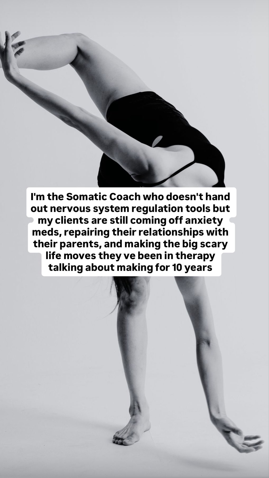 You already know how to regulate. You’ve got a whole ass toolbox. I know because people tell me this every single day.
And they also tell me that despite this… nothing’s shifting.
Because regulation tools aren’t designed to shift anything!
They’re there to help you keep your head above water. To bring you to baseline. But the true shifts that you pay a coach to support you through happen when you take the arm bands off, slide off the flamingo inflatable, and let go of the edge of the pool.
And this depth is what gets missed when we become over-reliant on tools.
We think because they make us feel better, then we’re ’healing’. But healing isn’t about feeling better. It’s about feeling what never got felt – ie. the uncomfortable, scary things.
If you grab a tool every time one of those feelings arises, they stay unexpressed. And so YOU stay unexpressed. And therefore, anxious and stuck and overwhelmed.
Sometimes, you need to tap, do a breathing technique, or journal to ground yourself in the moment.
But if you’re always trying to contain it, you’ll interrupt the very thing that’s trying to complete.
This is why I don’t coach through a toolbox (and listen, I’m not saying I NEVER give tools and that I don’t teach clients how to regulate, of course I do when it’s appropriate. Don’t be thinking I don’t know the nuance).
Because it keeps us on the surface. You can get tools anywhere. You don’t need to pay a coach for that. You come to this work because something deeper is stirring.
You don’t need more tools.
You need the un-tooled space to finally feel what your body never got to finish.
To meet your sensations without controlling them. To stay with what arises instead of jumping to fix or silence it. To feel what is TRUE rather than always striving to feel better.
➡️ I created my Nervous System Guide to get you started - comment ‘beyond’ 👇🏽and I’ll send it to you.
If you’re feeling more restricted by tools than liberated by them it’ll help you to get moving again.