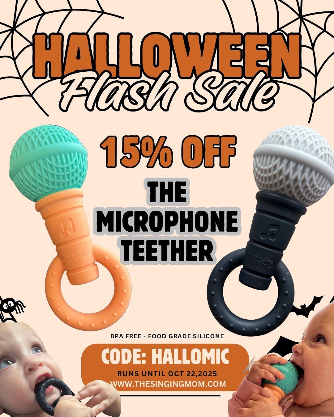 Don’t miss out on this flash sale! The Microphone Teether is 15% off with the code HALLOMIC on our website! Shop now and get yours by Halloween! 🎃🎤 Runs for one week only! Go go go!
#flashsale #discount #sale #babyregistry #babygift #halloweencostume #costumeideas #teether #babyteether #babytoys #bpafree #microphoneteether