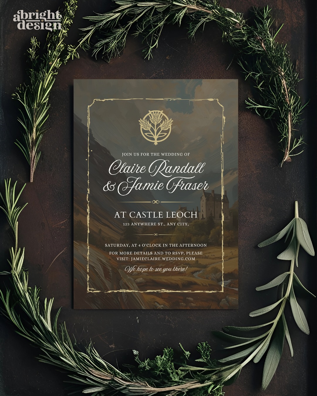 Invite your guests to the enchanting moors and breathtaking landscapes of the Scottish Highlands with this beautiful castle invitation. Drawing inspiration from Outlander, this 5x7 digital download showcases captivating Highland castles, intricate Celtic thistle emblem—ideal for a Scottish-themed, medieval, or destination celebration.
Check out this canva template or similar templates on my Etsy shop: abrightdesignstudio
#outlanderfans #outlanderwedding #scottishwedding