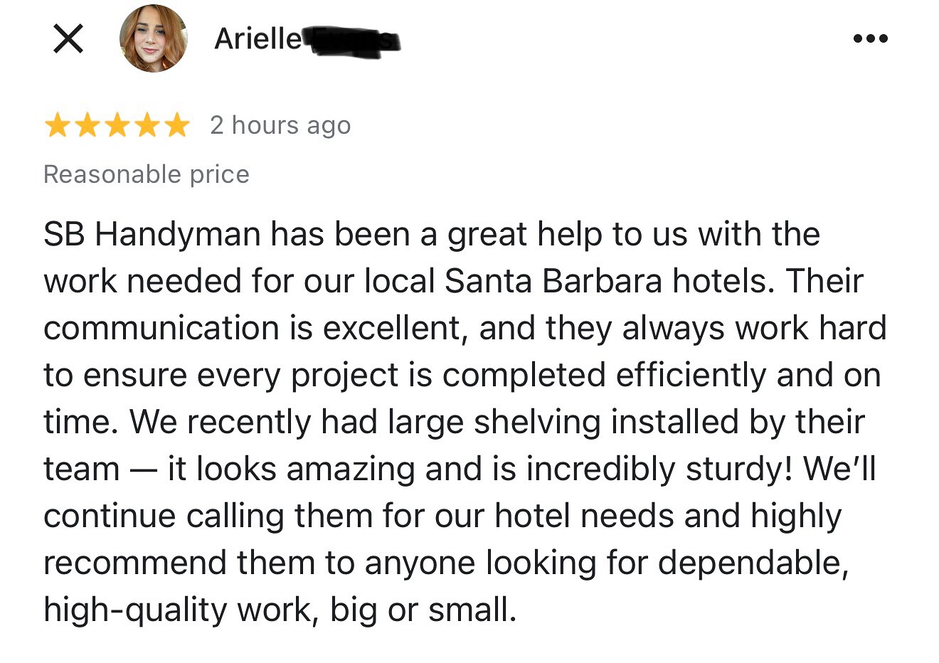 ⭐️⭐️⭐️⭐️⭐️
Another 5-star review from one of our amazing clients! 🙌
We’re so grateful for everyone in the Santa Barbara community who continues to trust SB Handyman for their home repairs, upgrades, and projects — big or small.
Quality work, reliable service, and pride in every detail — that’s what we’re all about. 💪🔧
📍Serving Santa Barbara, Goleta, Montecito, and beyond.
📞 805-222-3053
#SBHandyman #HandymanSantaBarbara #SantaBarbaraHandyman #HandymanServices #SantaBarbaraBusiness #HomeRepairs #PropertyMaintenance #GoletaHandyman #MontecitoHandyman #FixItRight #HomeImprovement #RemodelSantaBarbara #LocalBusiness #CarpentryWork #DrywallRepair #HomeProjects #FiveStarService #SupportLocal #SBHomes #SantaBarbaraLiving #TrustedHandyman #SantaBarbaraContractor #RepairExperts