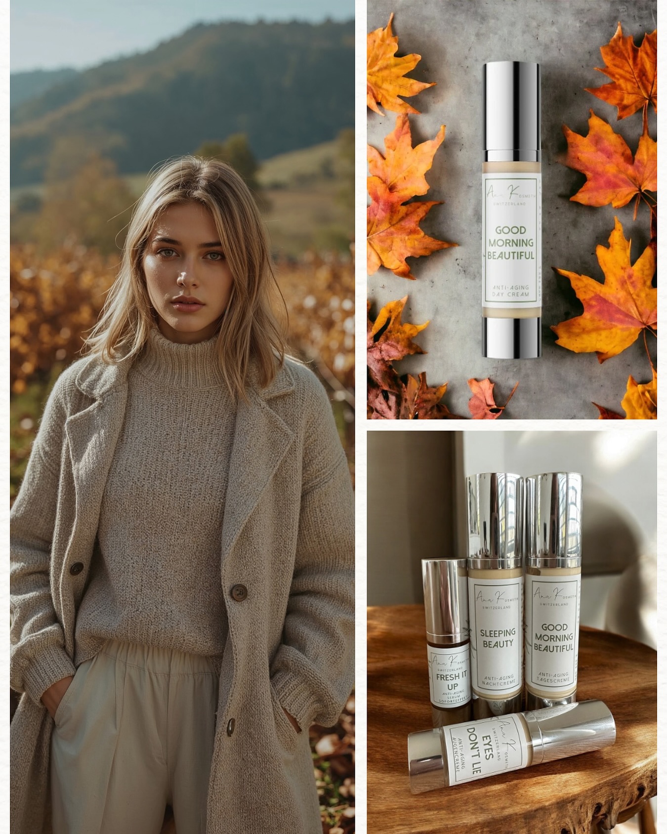 Wenn Hautpflege mehr ist als ein Produkt.
Es ist ein Gefühl.
Ein Moment für dich.
Ein stiller Atemzug inmitten der Natur.
Unsere Pflegeprodukte vereinen die Kraft ausgewählter Wirkstoffe mit Schweizer Präzision – für Haut, die sich lebendig, klar und stark anfühlt.
Ob Good Morning Beautiful, Sleeping Beauty, Eyes Don’t Lie oder Fresh It Up – jedes Produkt ist so konzipiert, dass es dich in deiner natürlichen Schönheit unterstützt.
Und weil Natur kein Trend ist, sondern unsere Wurzel, arbeiten wir clean, vegan & verantwortungsvoll.
Inspired by Nature. Made for You.
🇨🇭 Kostenloser Versand innerhalb der Schweiz
#AnaKosmetik #SwissNatureBeauty #CleanBeauty #SkincareMeetsNature #SwissSkincare #Herbstpflege #LuxurySkincare #VeganBeauty #SkincareThatWorks #NaturtrifftWissenschaft #naturalskincare #naturalskincareproduct #swissmade #staynatural #staynaturallybeautiful #anakosmetikswitzerland