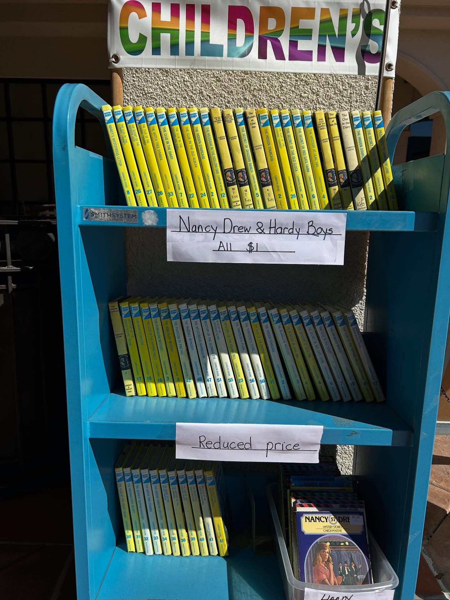 Special sale at the bookstore of Nancy Drew and Hardy boys books. They are all one dollar each.
#friendsofthecamarillolibrary #friendsbookstore #books #read #nonprofit #gentlyusedbooks #camarillo #volunteers #reading #donate #venturacounty #childrensbooks #nancydrew #hardyboys