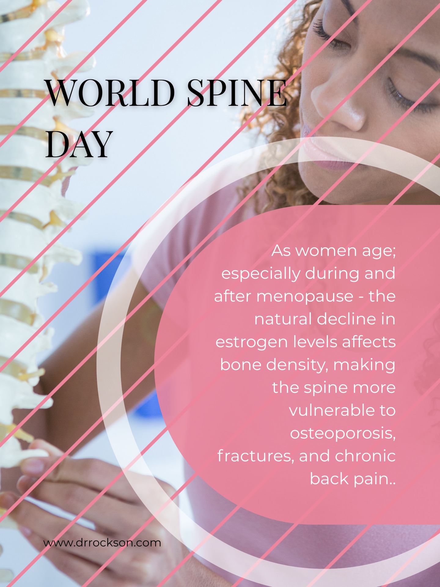 🦴 World Spine Day | Menopause & Spinal Health
Ladies, as women age; especially during and after menopause; the natural decline in oestrogen levels affects bone density, making the spine more vulnerable to osteoporosis, fractures, and chronic back pain.
Here’s what you should know:
🔹 Estrogen protects bone tissue. When it drops, bones lose calcium faster.
🔹 Bone density naturally declines after menopause, increasing the risk of spinal compression fractures.
🔹 Back pain, height loss, or a curved posture can be early signs of weakened spinal bones.
🔹 Long-term low bone density can affect mobility, posture, and overall quality of life.
✅ How to support your spine after menopause:
1. Prioritise calcium and Vitamin D intake
2. Engage in weight-bearing and posture-strengthening exercises
3. Screen for osteoporosis if you’re perimenopausal or postmenopausal
4. Discuss bone health supplements or treatment options with your healthcare provider
Your spine carries your strength; take care of it beyond your reproductive years💜
#drestherrockson #womenshealth #obgyn #drrocksonpractice #worldspineday