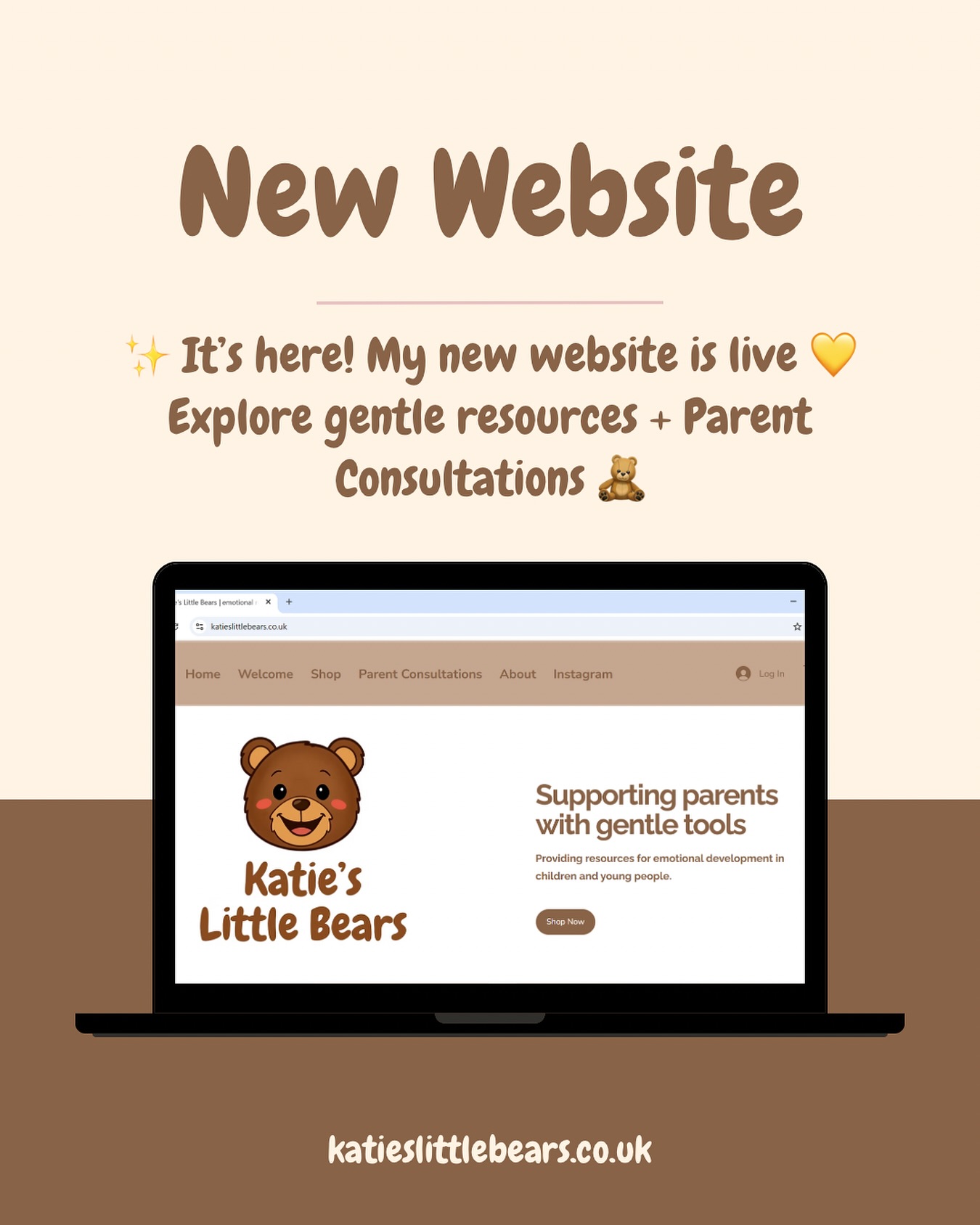 A cosy new home for Katie’s Little Bears is officially open ✨
My new website! A calm little corner for parents and their little bears… is now live 💛
Inside, you’ll find:
💬 Parent Consultations (now open!)
💛 Gentle resources for emotions
🌿 Free printables to support connection and calm
Take a peek at katieslittlebears.co.uk 🤎 I’d love to know what you think 🧸
Katie x
#katieslittlebears #newwebsite #parentconsultations #playtherapist #gentleparenting #emotionalregulation #mumlife