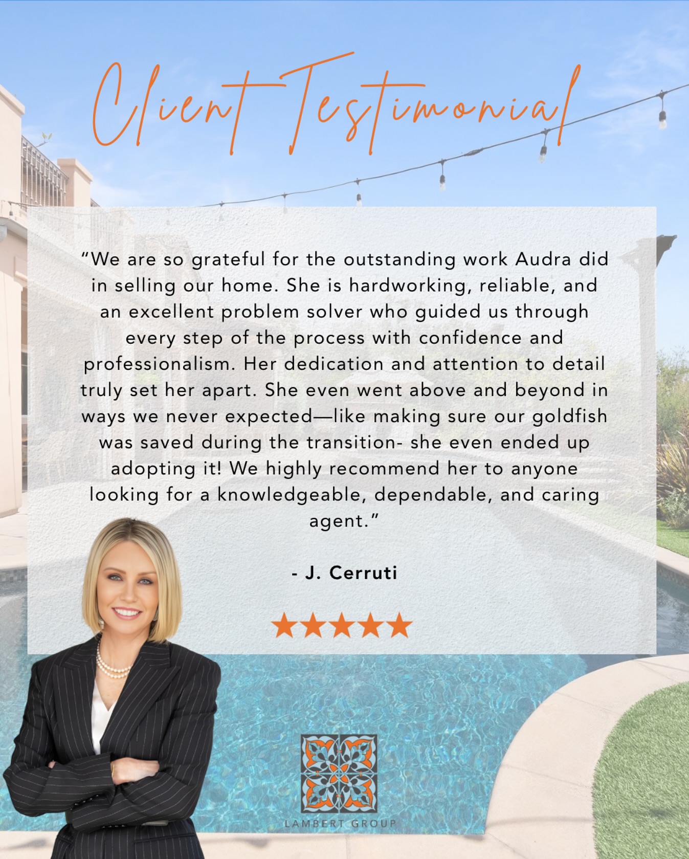 Grateful beyond words for clients like these 🧡
Helping families sell their homes is always special, but it’s the little moments that make it unforgettable — like ensuring their goldfish made it safely to its new home (yes… I adopted it). WE LOVE FRIDA 🐠
From start to finish, my goal is always to make the process seamless, stress-free, and filled with care. Thank you for trusting me to guide you every step of the way — it means the world!
Audra Lambert | Realtor®
DRE 01909872
📞 (949) 697-2232
📧 audra@lambertgrouphomes.com
Realty One Group West
#ClientTestimonial #HappyClients #GratefulHeart #RealEstateSuccess #SoldWithAudra #LuxuryRealEstateAgent #OrangeCountyRealEstate #SanJuanCapistranoHomes #LuxuryHomesOC #RealEstateWithHeart #TopAgentOC #CaliforniaRealEstate #ListingAgent #ClientLove #DreamHomeJourney #ExplorePageRealEstate #ViralRealEstate #SoCalRealtor #LambertGroupHomes
